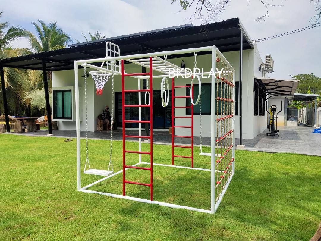 ลูกเต๋าปีนป่าย ชุดรวมปีนป่ายสี่เหลี่ยมA2 ปีนป่ายเชือก พร้อมบาร์โหน บาร์ไต่ ชิงช้า เครื่องเล่นสนามเหล็ก เครื่องเล่นสนามกลางแจ้ง OutdoorPlayground