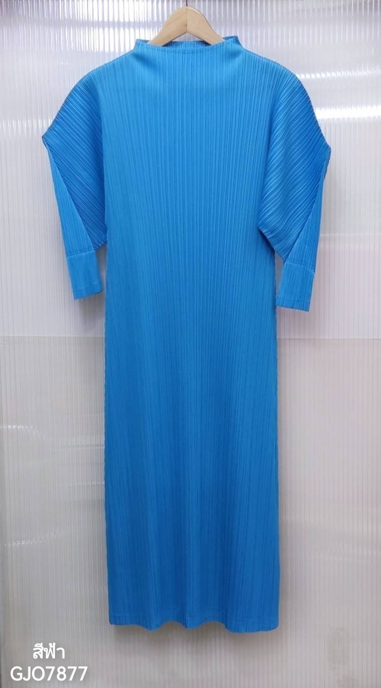 2MUAY รุ่น GJO7877 HIGH NECK ANGLE SLEEVE PLEAT DRESS เดรสผู้หญิง เดรสพลีทคุณภาพ 11สี FREE SIZE