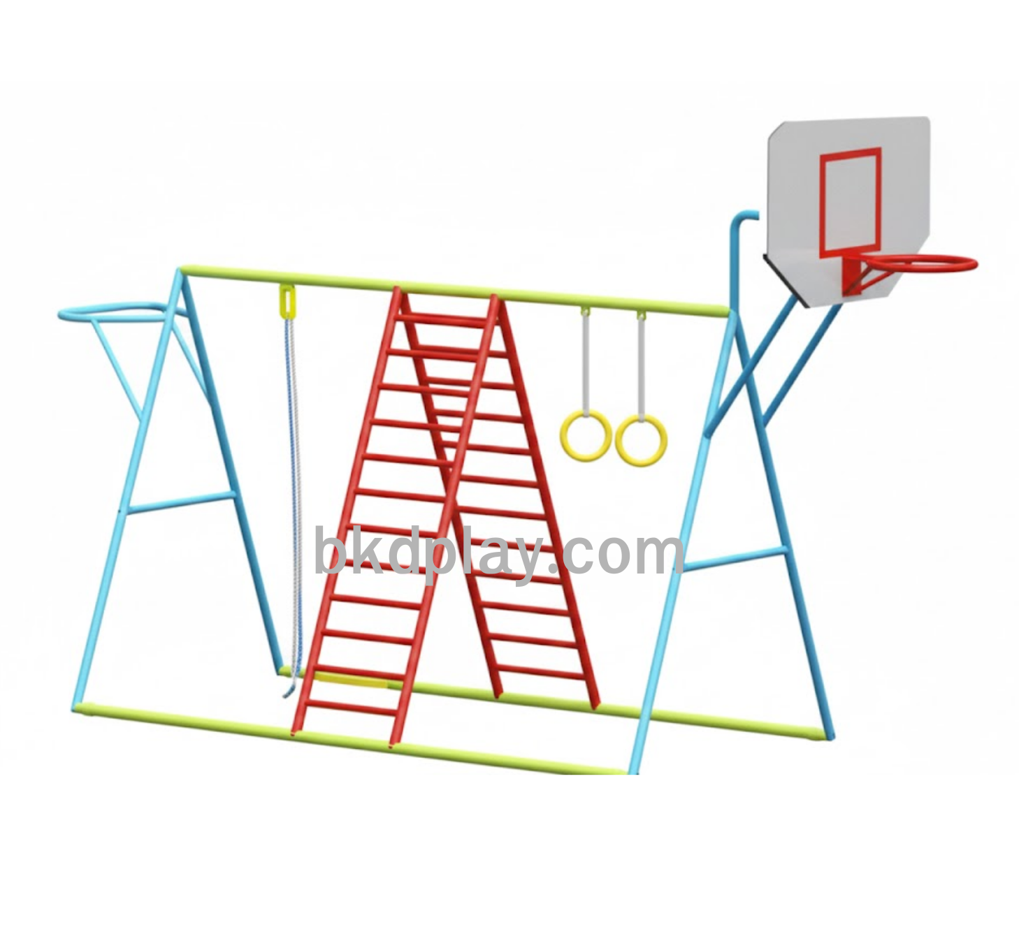 เครื่องเล่นสนามกลางแจ้ง เครื่องเล่นสนามเหล็ก ชุดปีนป่ายและแป้นบาส OutdoorPlayground,ผลิตเครื่องเล่นสนาม,เครื่องเล่นในสนามเด็กเล่น,เครื่องเล่นงบสพฐ.,ประชารัฐ, ราคาโรงงาน