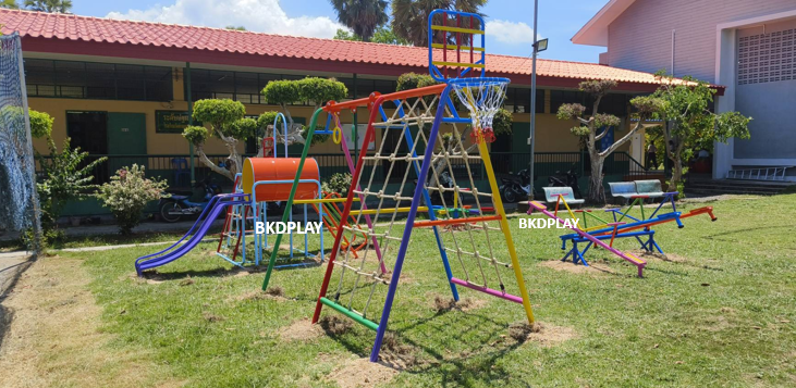 เครื่องเล่นสนามชุดรวมD ประกอบด้วยสไลเดอร์ปีนป่ายแป้นบาสและถังลอด, เครื่องเล่นสนามกลางแจ้ง , เครื่องเล่นสนามเหล็ก, ของเล่น, OutdoorPlayground,สนามเด็กเล่น,เครื่องเล่นงบสพฐ.ประชารัฐ ราคาโรงงาน