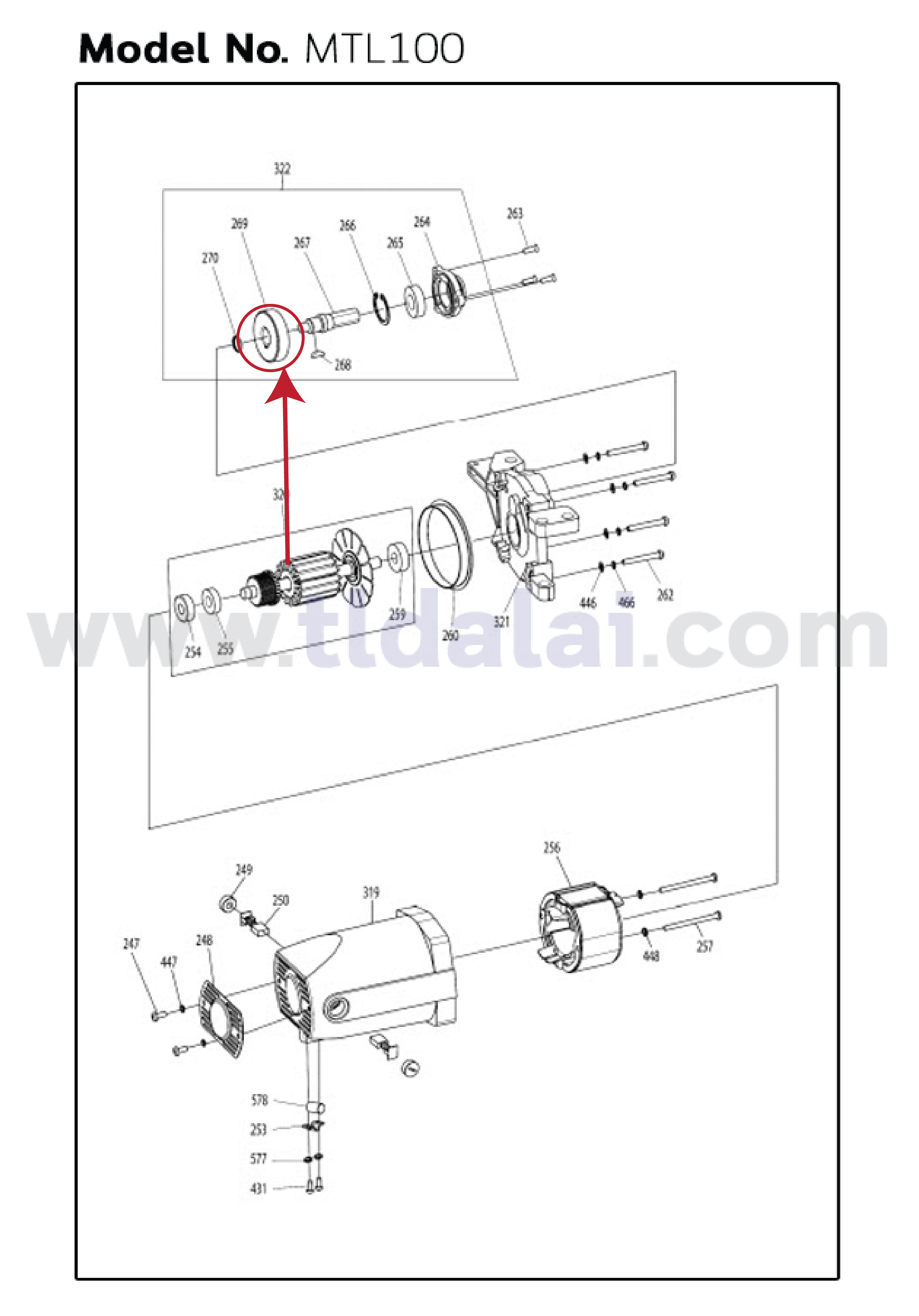 เฟือง (แท้) โต๊ะรีดไม้ Makita มากีต้า รุ่น MLT100 #269 (JM27000324) (อะไหล่แท้100%)