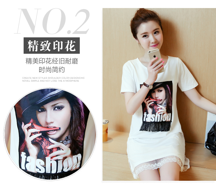 เดรสแฟชั่นเกาหลี ผ้าฝ้ายผสมคอตตอล พิมพ์ลายคมชัดด้านหน้า มี 2 สี