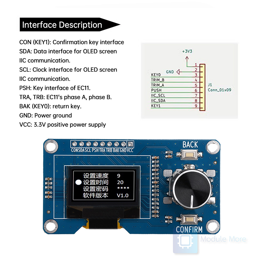 โมดูลจอพร้อมปุ่ม knob 0.96/1.3 Inch OLED Display Screen With EC11 Rotary Encoder Module IIC Interface