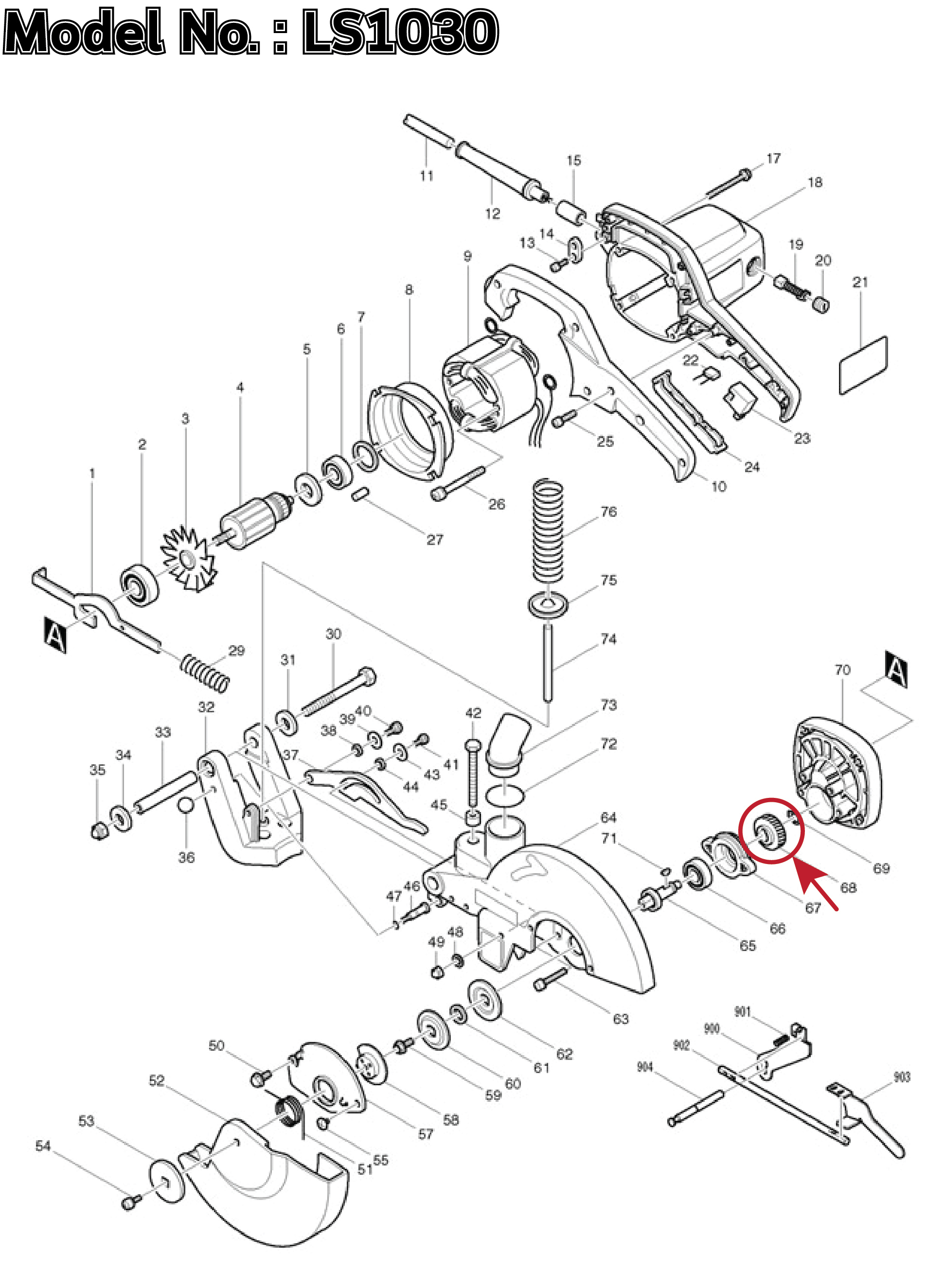 เฟือง (แท้) เลื่อยตัดองศา Makita มากีต้า รุ่น LS1020, LS1030, LS1011, 2400B (221712-4) (อะไหล่แท้100%) HELICAL GEAR 41