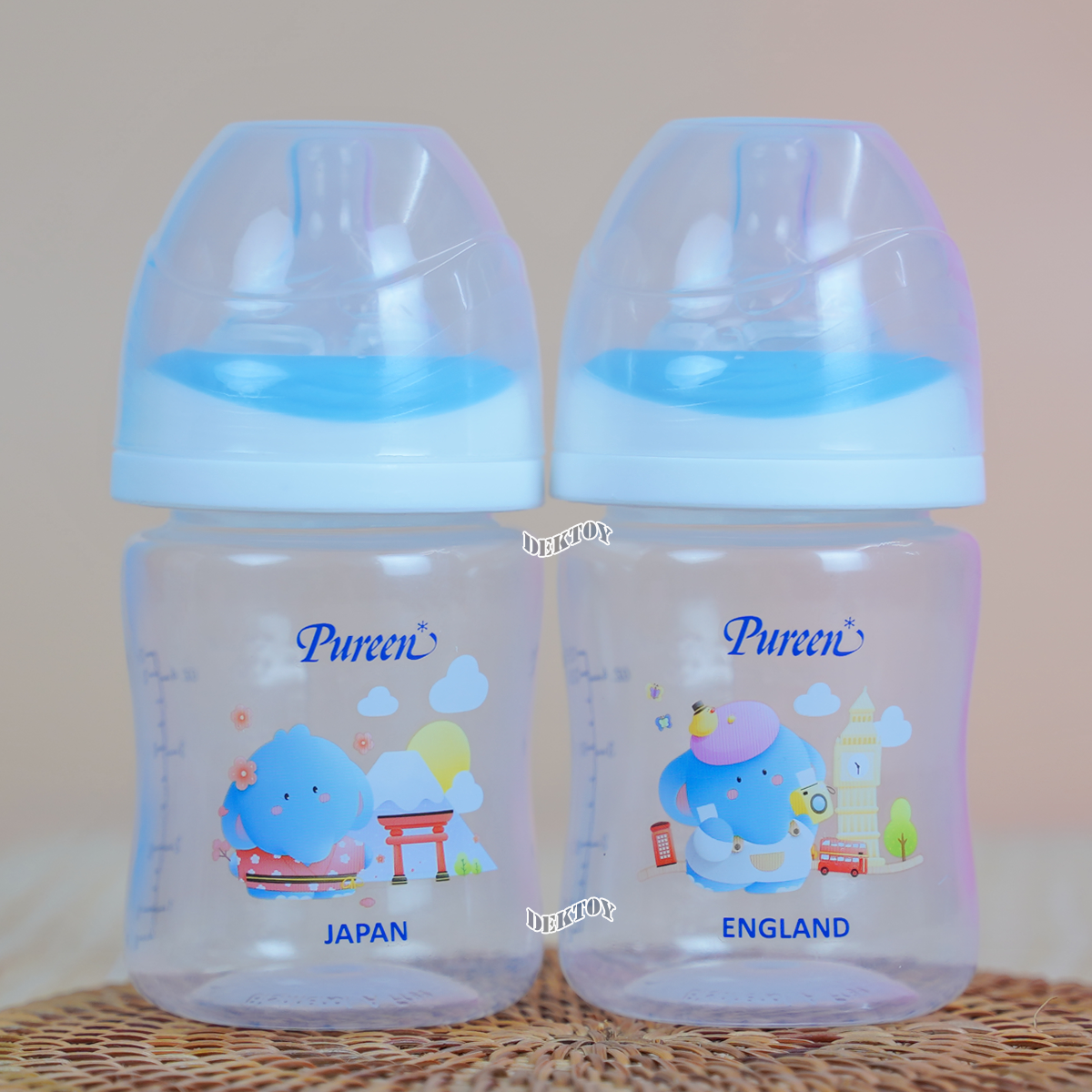 Pureen เพียวรีน ขวดนมเพียวรีน PP 4 ออนซ์คอกว้าง แพ็ค2ขวด ลายช้าง