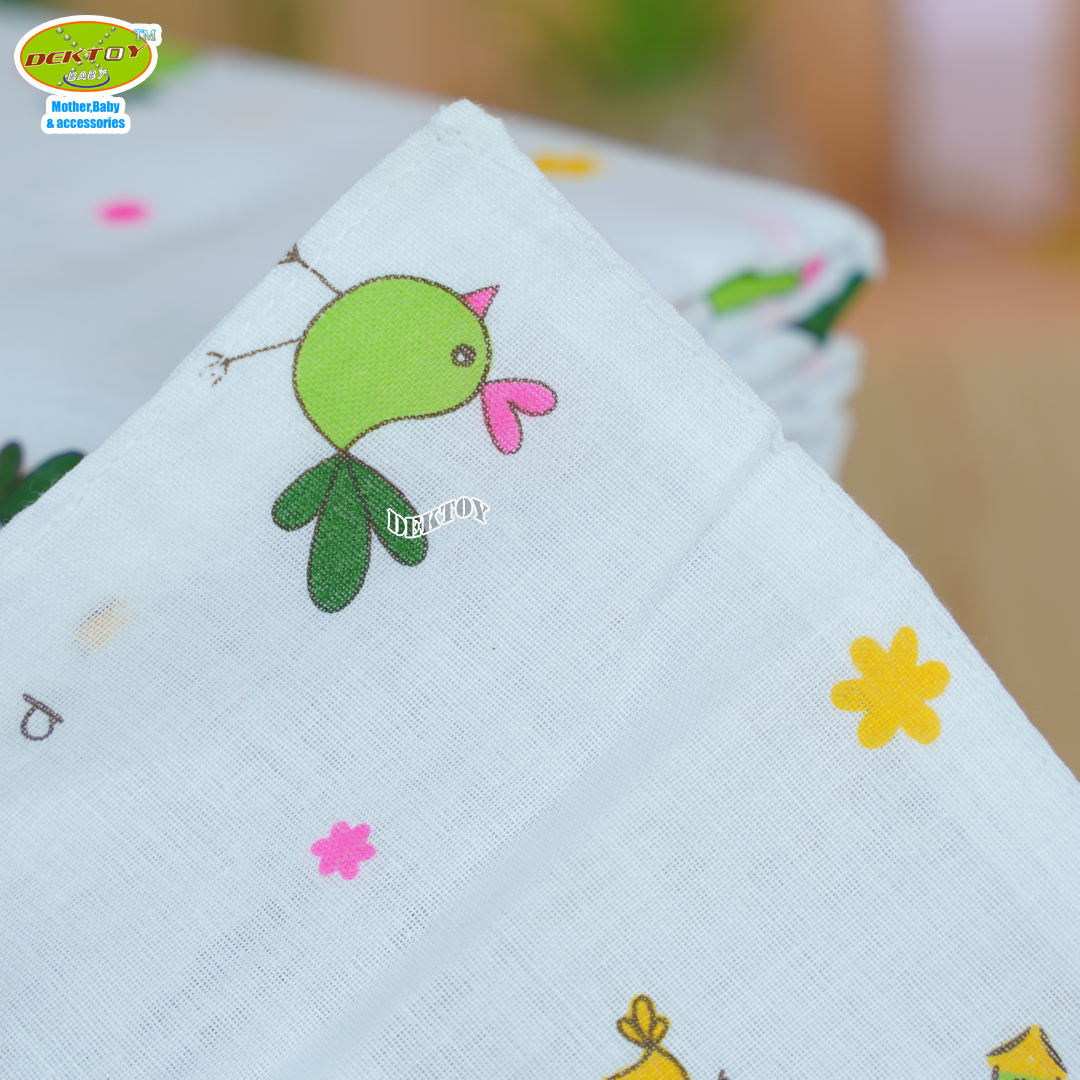 Gold Baby ผ้าอ้อมสาลู 2 ชั้นเกรดA ลายนก 12 ผืน