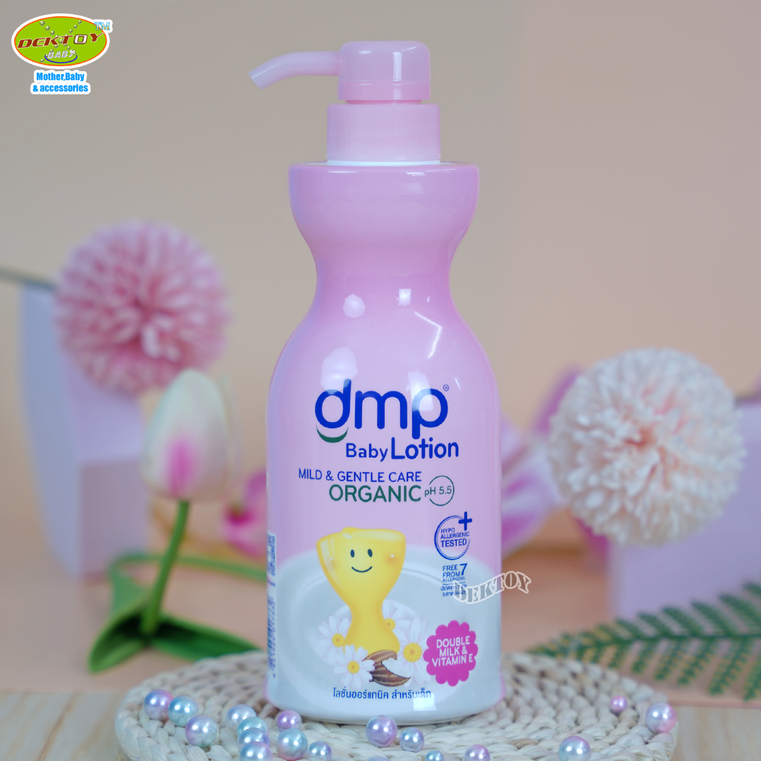 DMP ดีเอ็มพี ดับเบิ้ลมิลค์ แอนด์ วิตามินอี โลชั่นบำรุงผิวกาย ออร์แกนิค พีเอช 5.5 สำหรับเด็ก 480 แถม 200 มล.สีชมพู