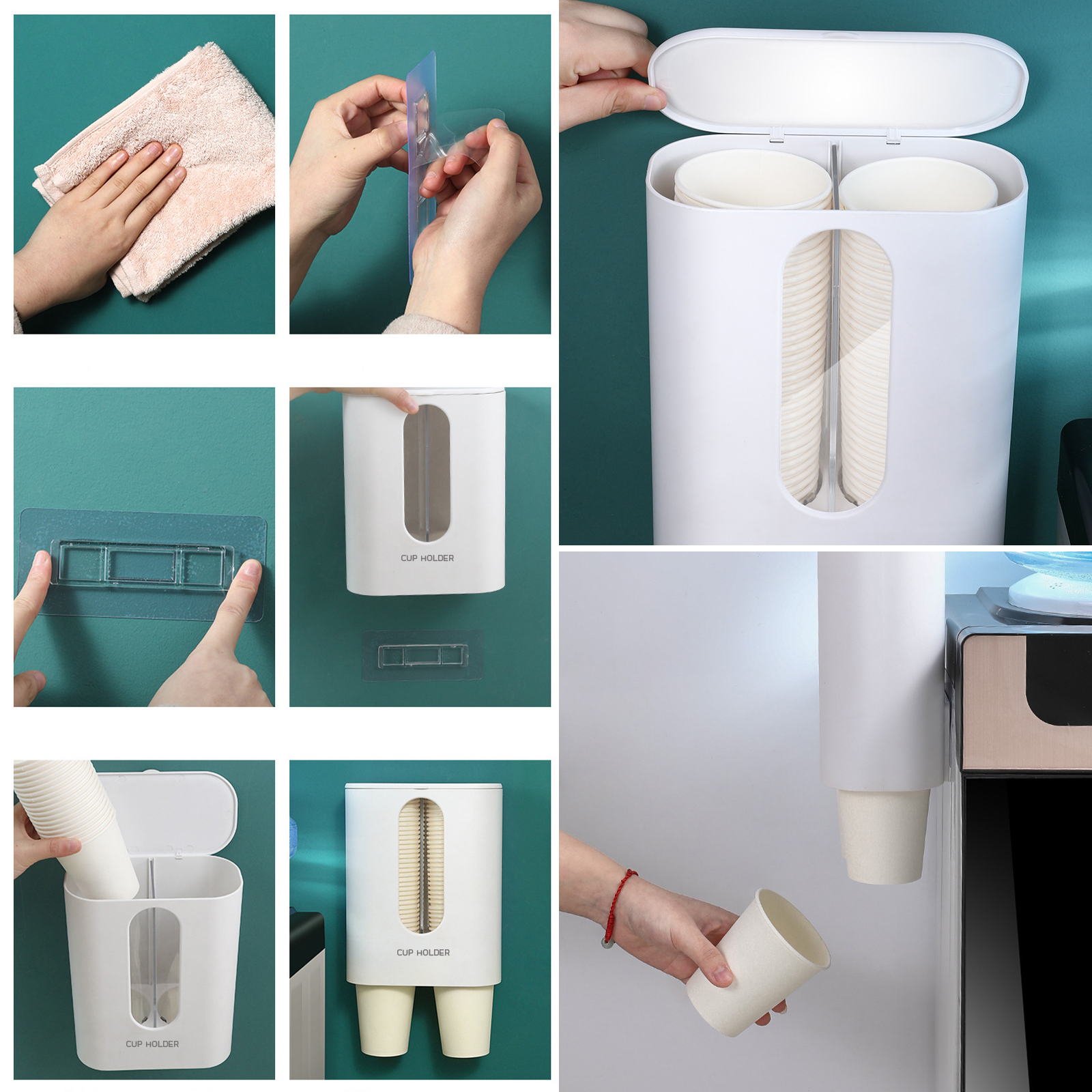 กระบอกใส่แก้วกระดาษ 1แถว / 2แถว พลาสติก ABS แข็งแรง ติดผนัง ไม่ต้องเจาะ ดีไซน์สวย