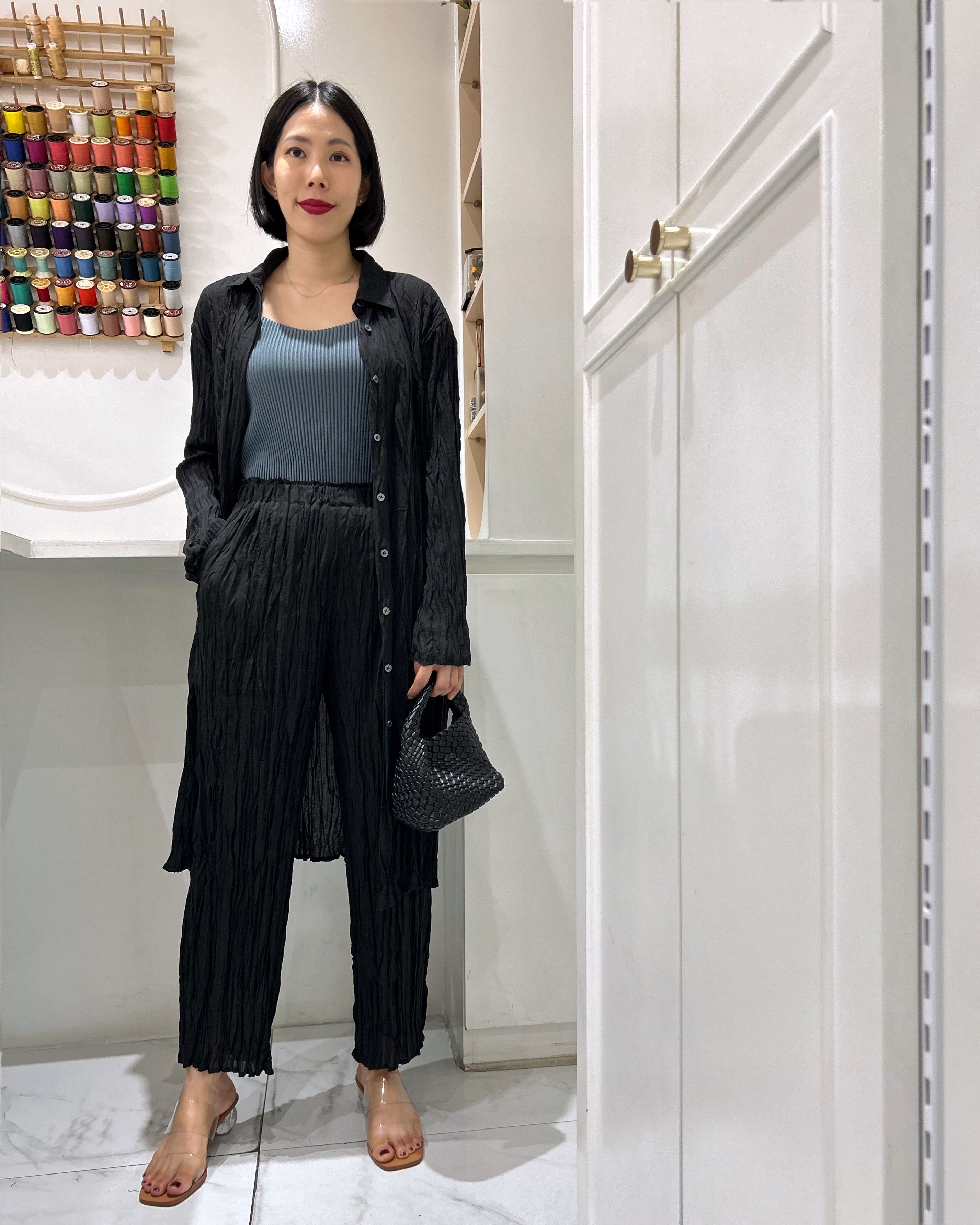 2MUAY รุ่น GJO10364 / GJO10365 เซ็ตอัดพลีท LONG SLEEVE SHIRT COLLAR CRINKLE PLEATED SET 4 สี FREE SIZE