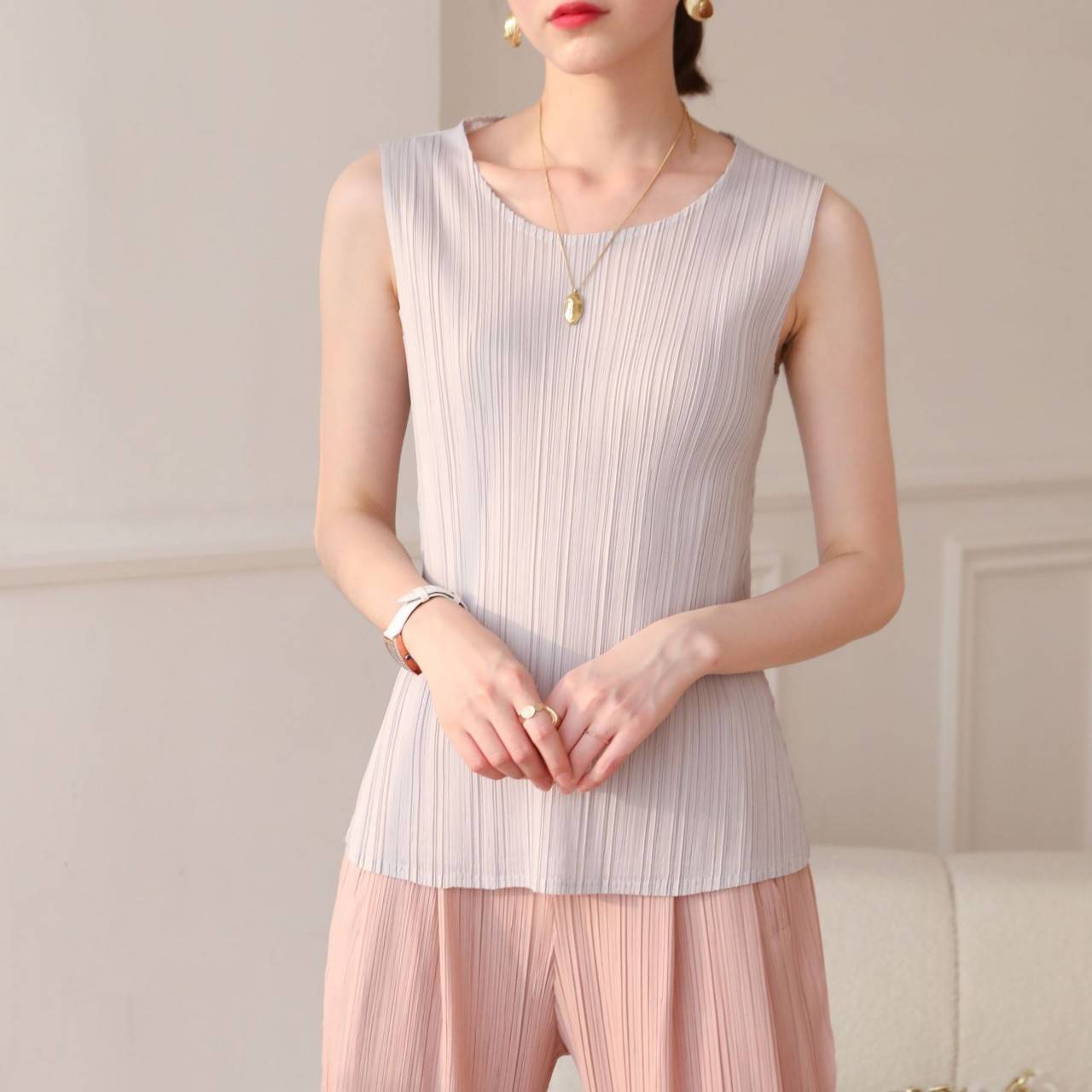 2MUAY BASIC รุ่น GJO7981 เสื้ออัดพลีทงานคุณภาพ BASIC ROUND NECK PLEATED TOP 20สี FREE SIZE