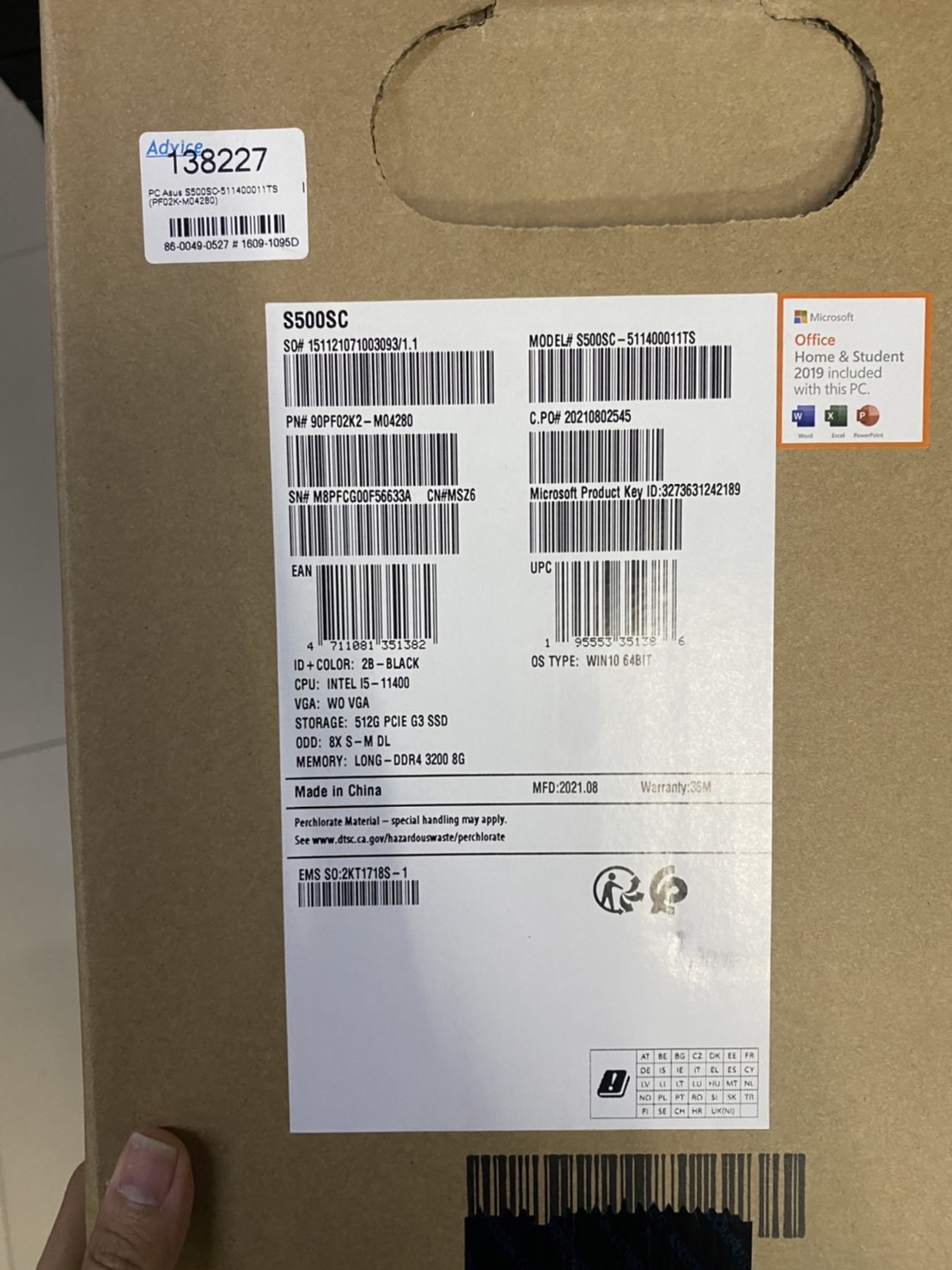 Asus S500SC (คอมพิวเตอร์ตั้งโต๊ะ) + Monitor Asus 23.8 inch