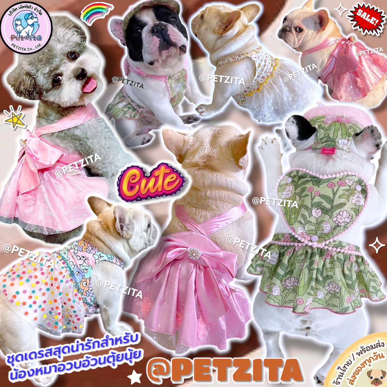 🇹🇭พร้อมส่ง🇹🇭 💓💐💥 เดรสหมาอ้วน สุดน่ารัก 💗 for pet เสื้อผ้าสัตว์เลี้ยง สุนัข เดรสหมา ชุดแมว