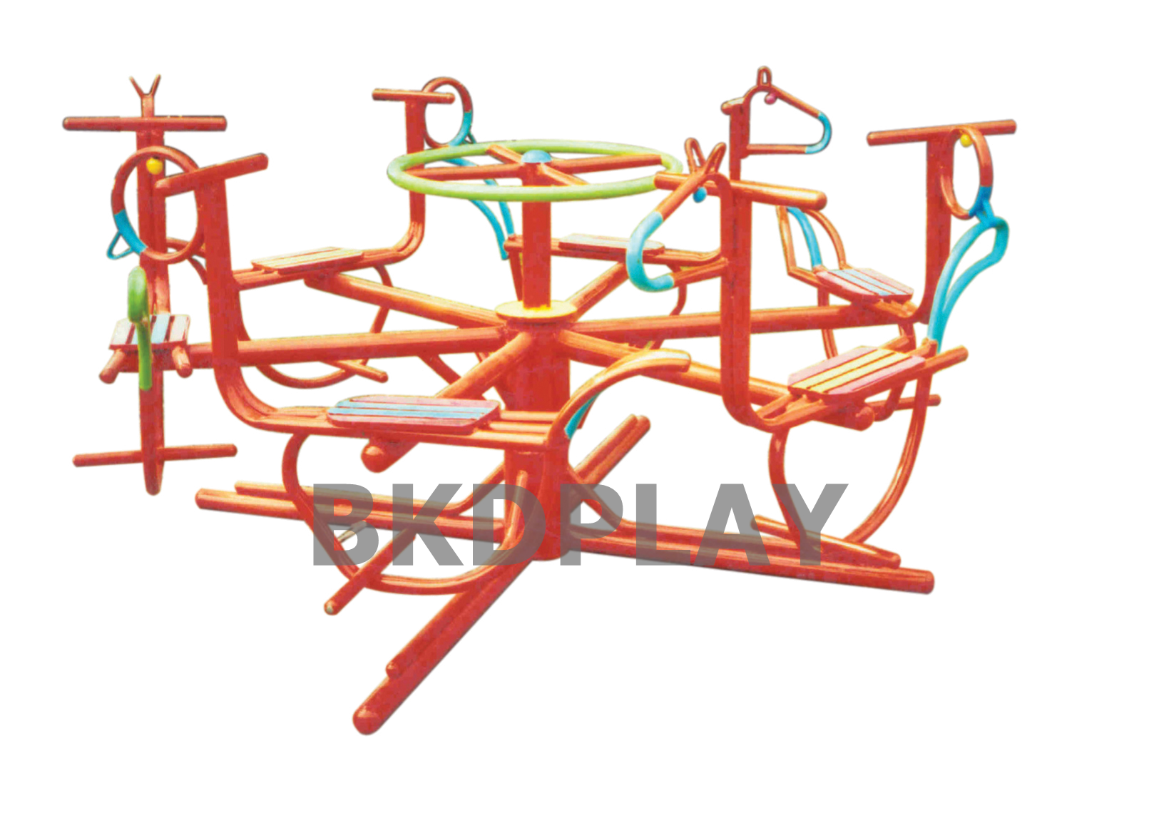 เครื่องเล่นสนาม กลางแจ้ง เหล็ก,ม้าหมุน6 ที่ Outdoor Playground, ราคาโรงงาน สินค้าสั่งทำ 7-15 วัน