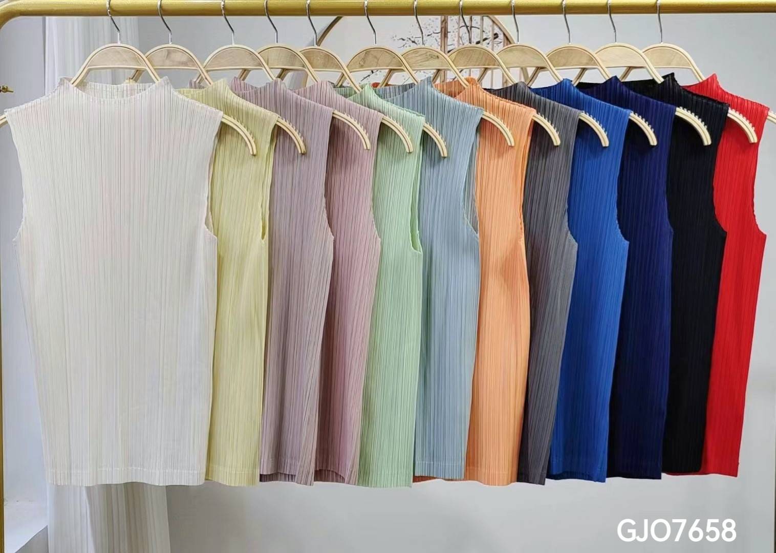 2MUAY BASIC รุ่น GJO7658 BASIC HIGH NECK PLEATED TOP เสื้ออัดพลีทงานคุณภาพ 22สี FREE SIZE