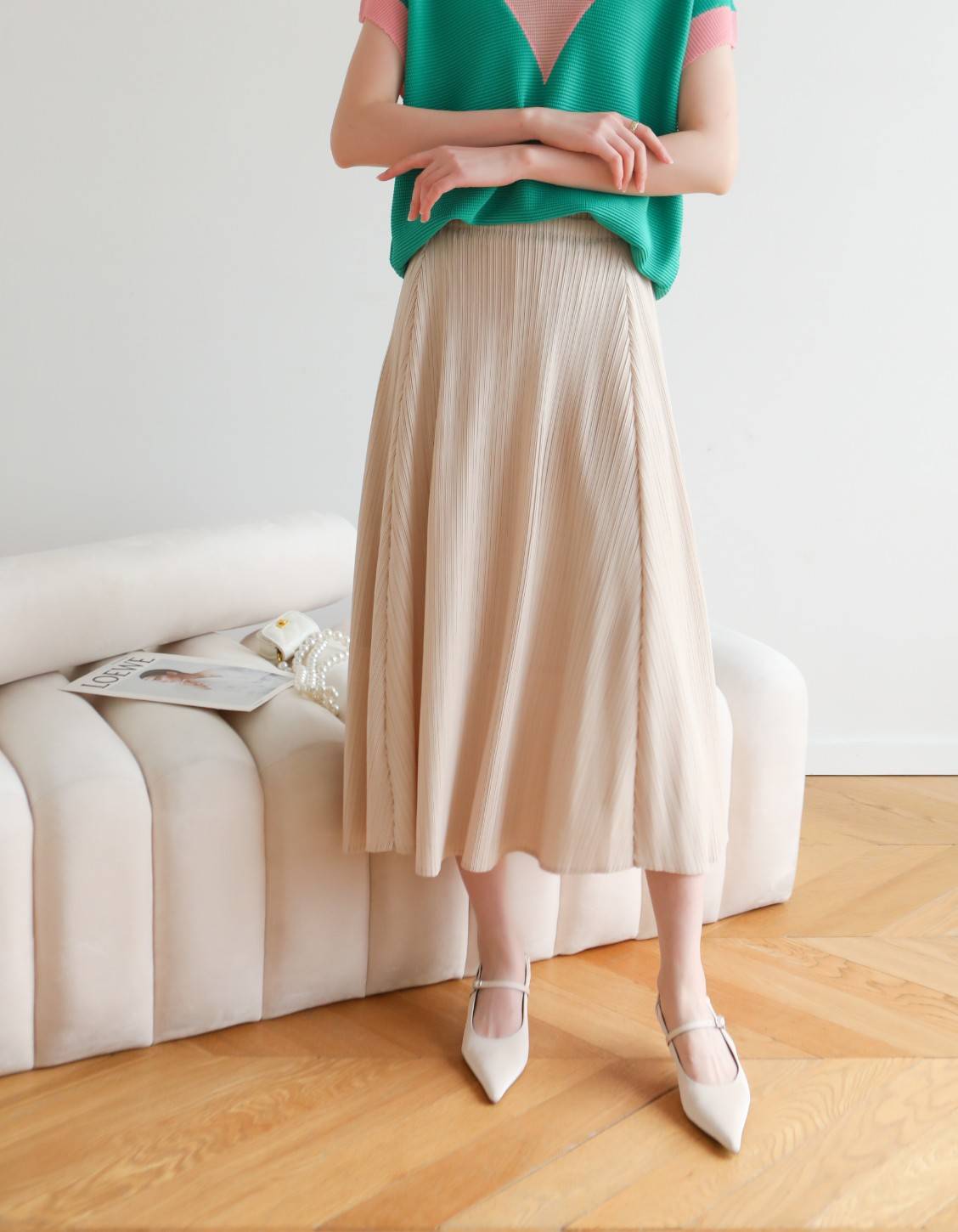 ยาว 31นิ้ว! 2MUAY รุ่น GJO8130 กระโปรงอัดพลีทงานคุณภาพ FLARED PLEATED SKIRT 20สี FREE SIZE
