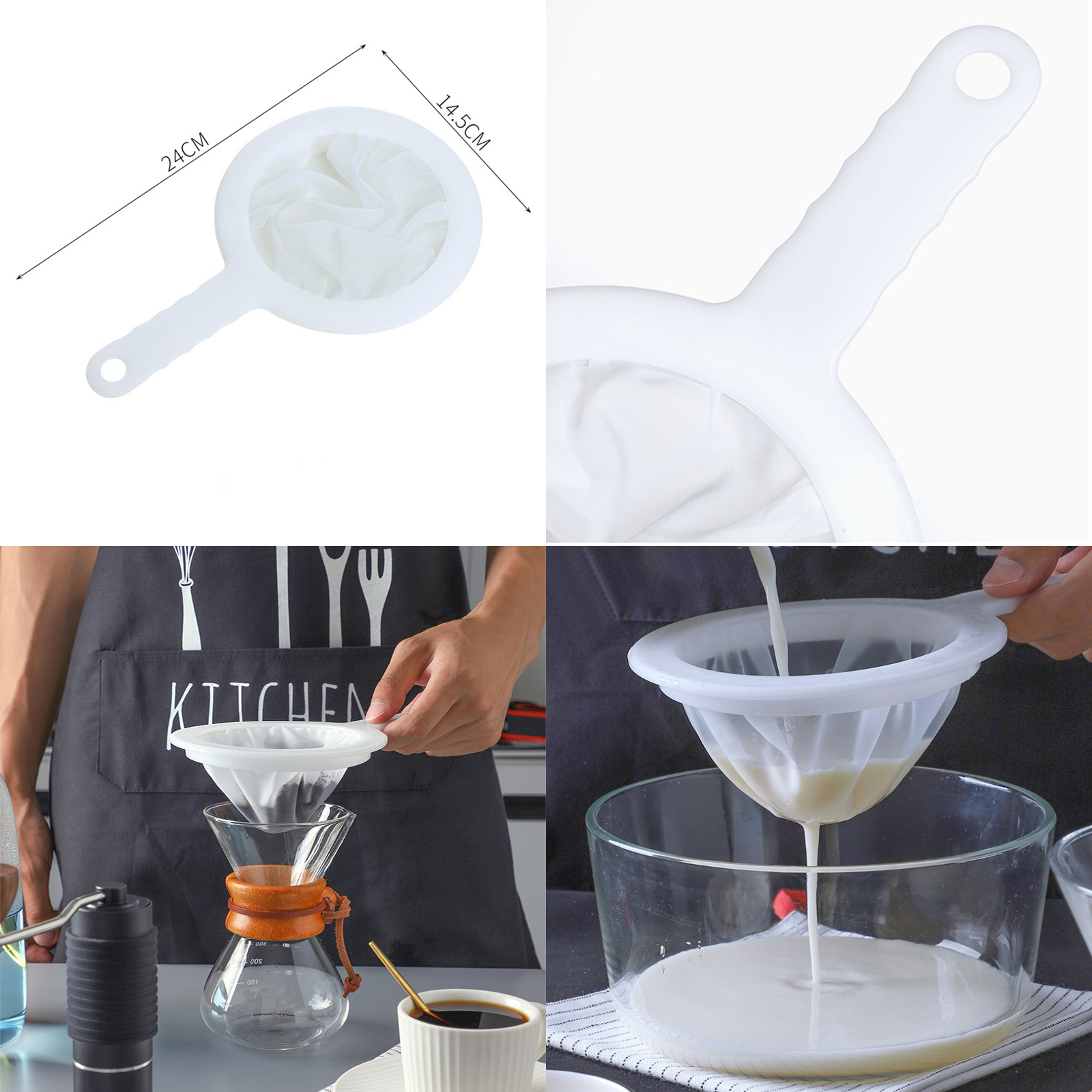 🔥Sale ลดราคา🔥 กระชอนกรองผ้าขาวบาง ด้ามพลาสติก มี6ความถี่ #80/#120/#100/#200/#300/#400 กรองน้ำเต้าหู้ ยาจีน กาแฟ ไวน์ คุณภาพดี