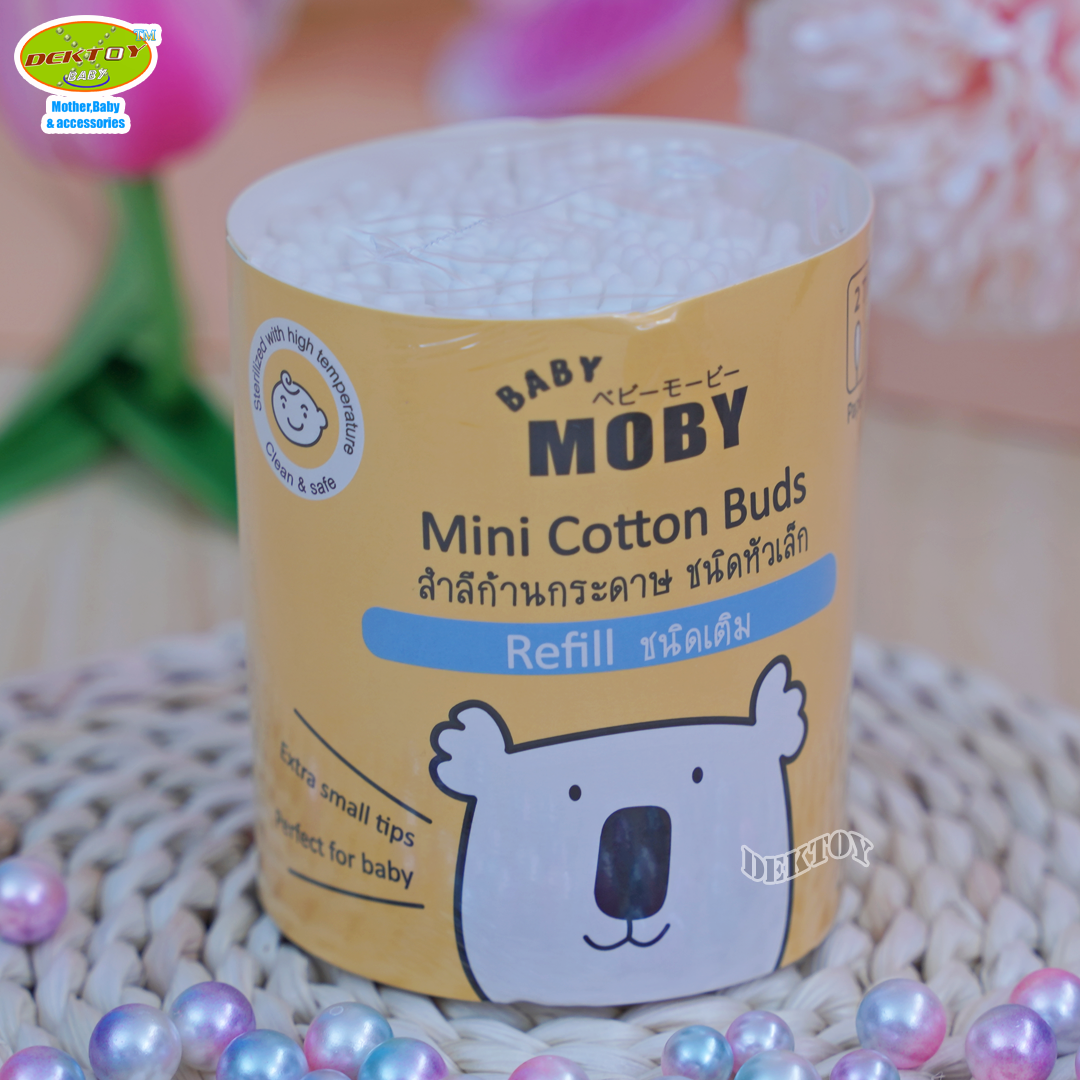 Baby moby เบบี้โมบี้ สำลีก้านจิ๋ว คอตตอนบัตก้านกระดาษหัวเล็ก ชนิดเติม 280 ก้าน