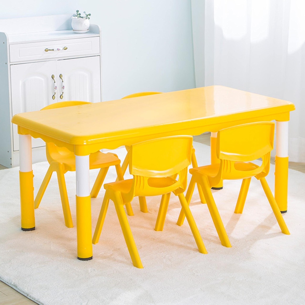ชุดโต๊ะประถมพร้อมเก้าอี้ 6 ตัว โต๊ะสี่เหลี่ยมผืนผ้าขาพลาสติก พร้อมส่ง โต๊ะนักเรียน โต๊ะเขียนหนังสือ โต๊ะทานข้าว โต๊ะกิจกรรมพร้อมเก้าอี้เด็ก โต๊ะพลาสติก