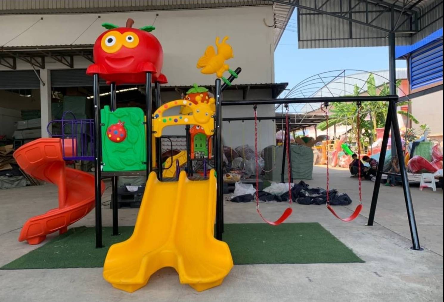 เครื่องเล่นสนามกลางแจ้ง-ในร่ม ชุดส้มพร้อมชิงช้าสไลเดอร์ใหญ่,ครุภัณฑ์สนามเด็กเล่น,งบ.สพฐ,โครงการโรงเรียนประชารัฐ, เครื่องเล่นสนามระดับก่อนประถมศึกษา, งบประมาณ80,000