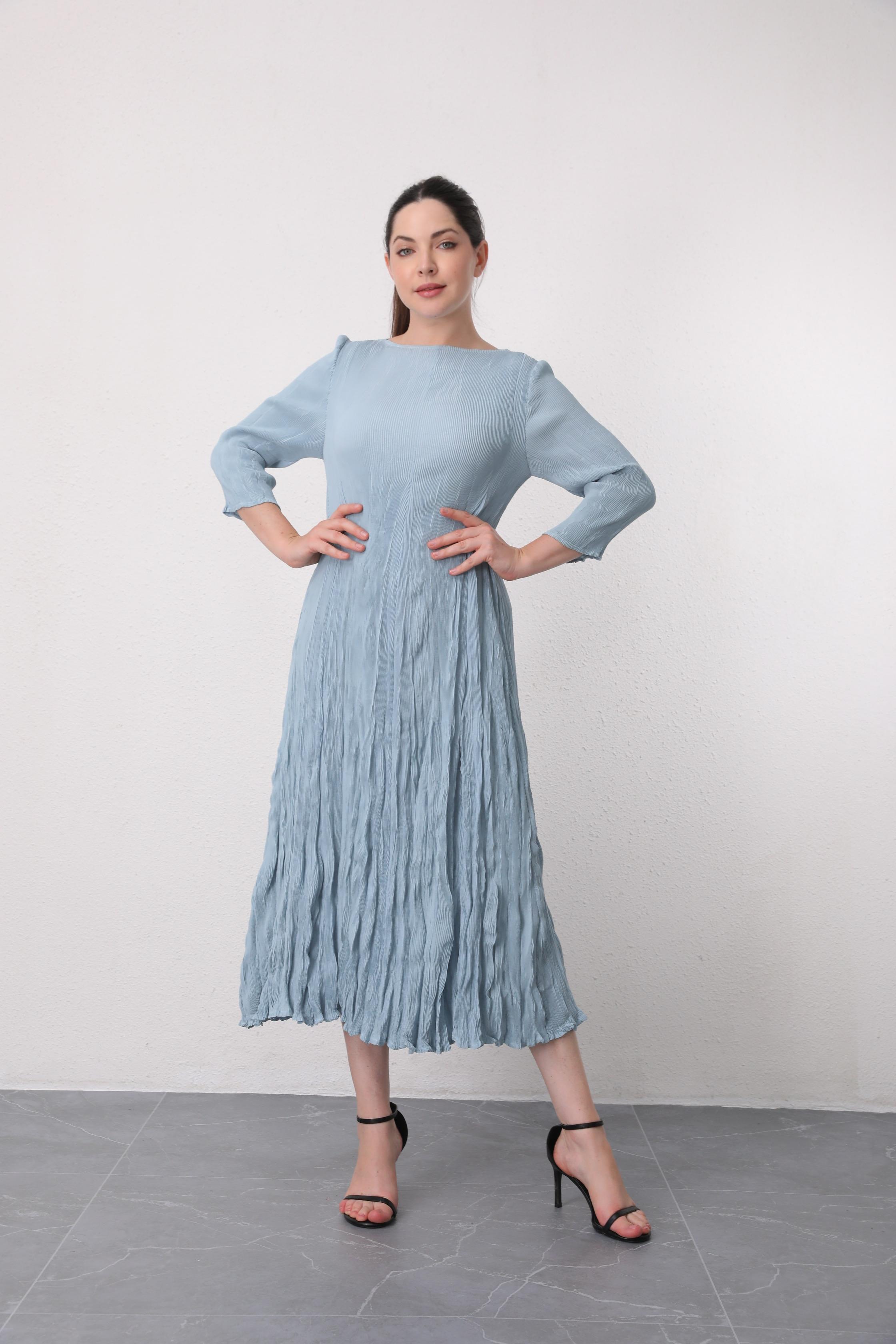 2MUAY รุ่น GA92140 เดรสอัดพลีท GRADIENT BAT SLEEVE FLARE PLEATED DRESS 5 สี FREE SIZE