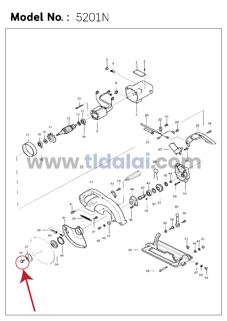 น็อตยึดใบเลื่อย น็อตประกับใบ (แท้) เลื่อยวงเดือน Makita มากีต้า รุ่น 5201N #38, 5103N #20, 5402 #45, 5401N, (265408-7) (อะไหล่แท้100%)