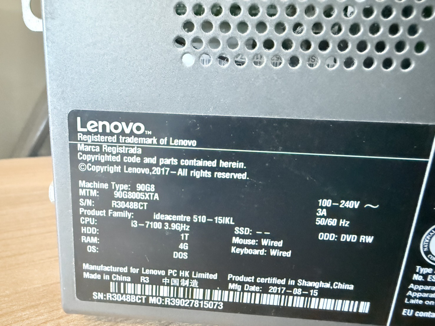 PC Lenovo ideaCentre 510-15IKL(i3-7100/4GB/HDD 1TB/GT730 2GB)