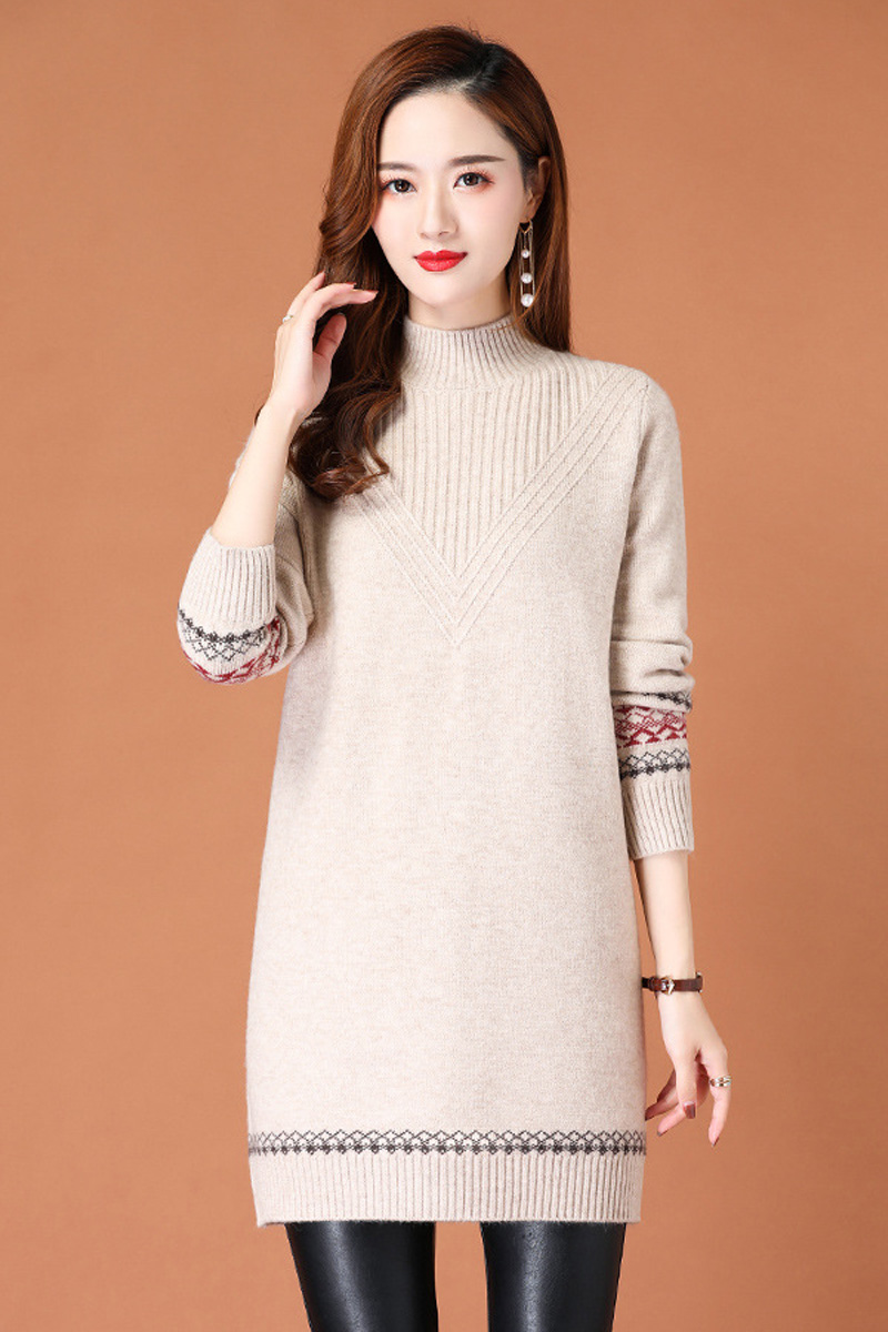 เดรสคอปีน เสื้อไหมพรมวูลหนานุ่มถักลายสวย-12447