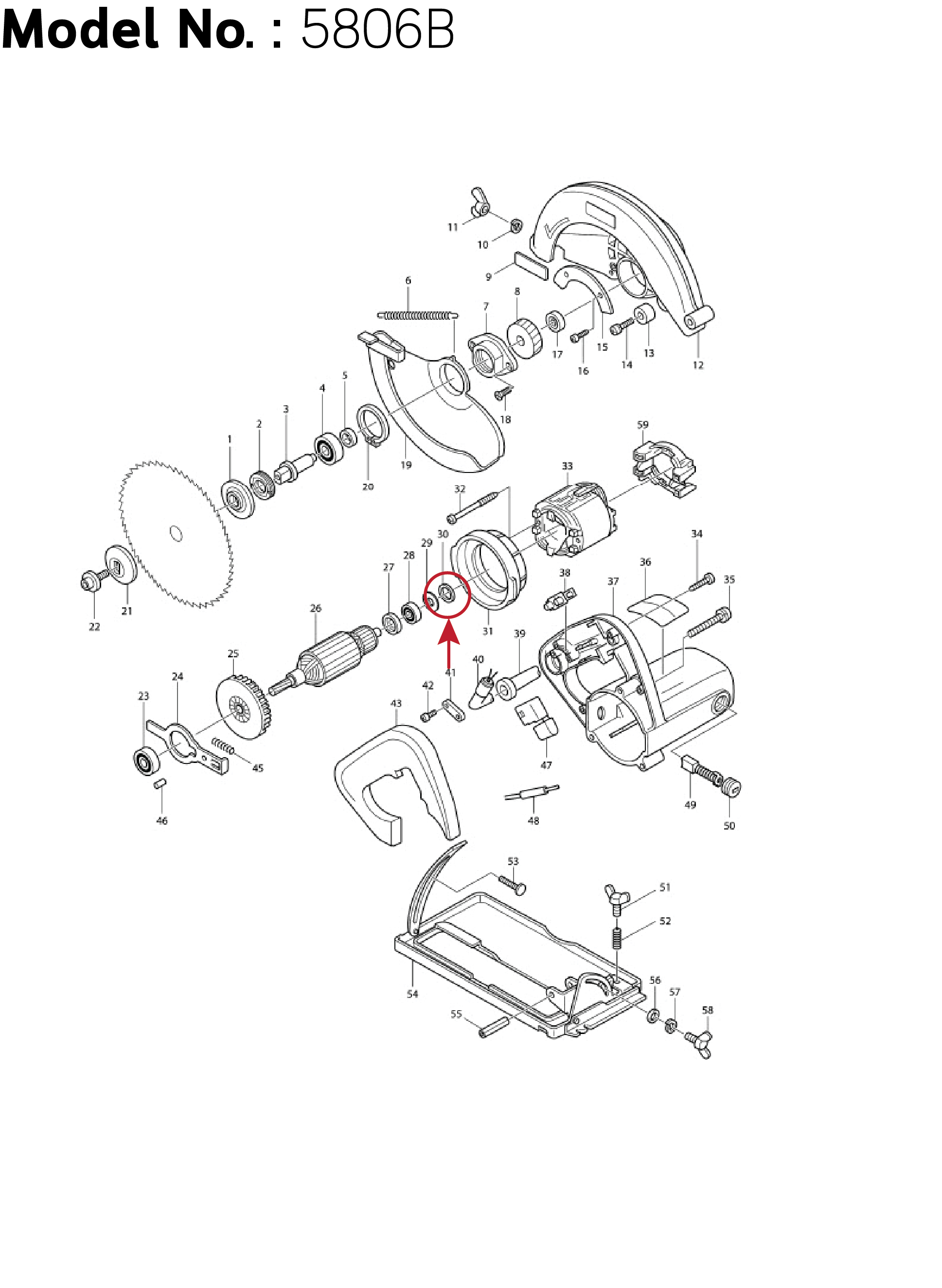 แหวนยางรองลูกปืน (แท้) เลื่อยวงเดือน Makita มากีต้า รุ่น 5606B, 5806B (261109-5) (อะไหล่แท้100%) RUBBER WASHER 13