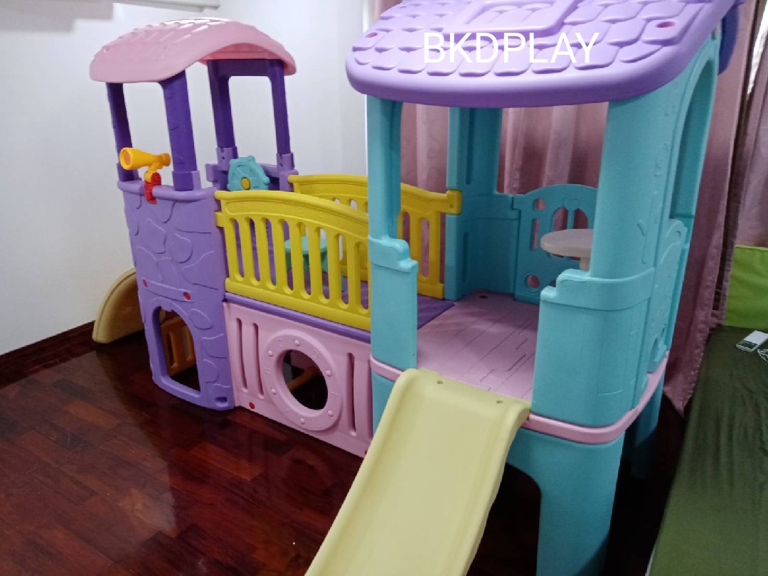 บ้านน้อย2ชั้น บ้านสไลเดอร์ สีหวานพาสเทล สไลเดอร์พร้อมปีนป่าย บ้านสไลเดอร์ของเล่น บ้านน้อยสองชั้น สไลเดอร์บ้าน,กระดานลื่นพลาสติก เครื่องเล่นสนามกลางแจ้ง ในร่ม playground ,Kidzone พร้อมส่ง