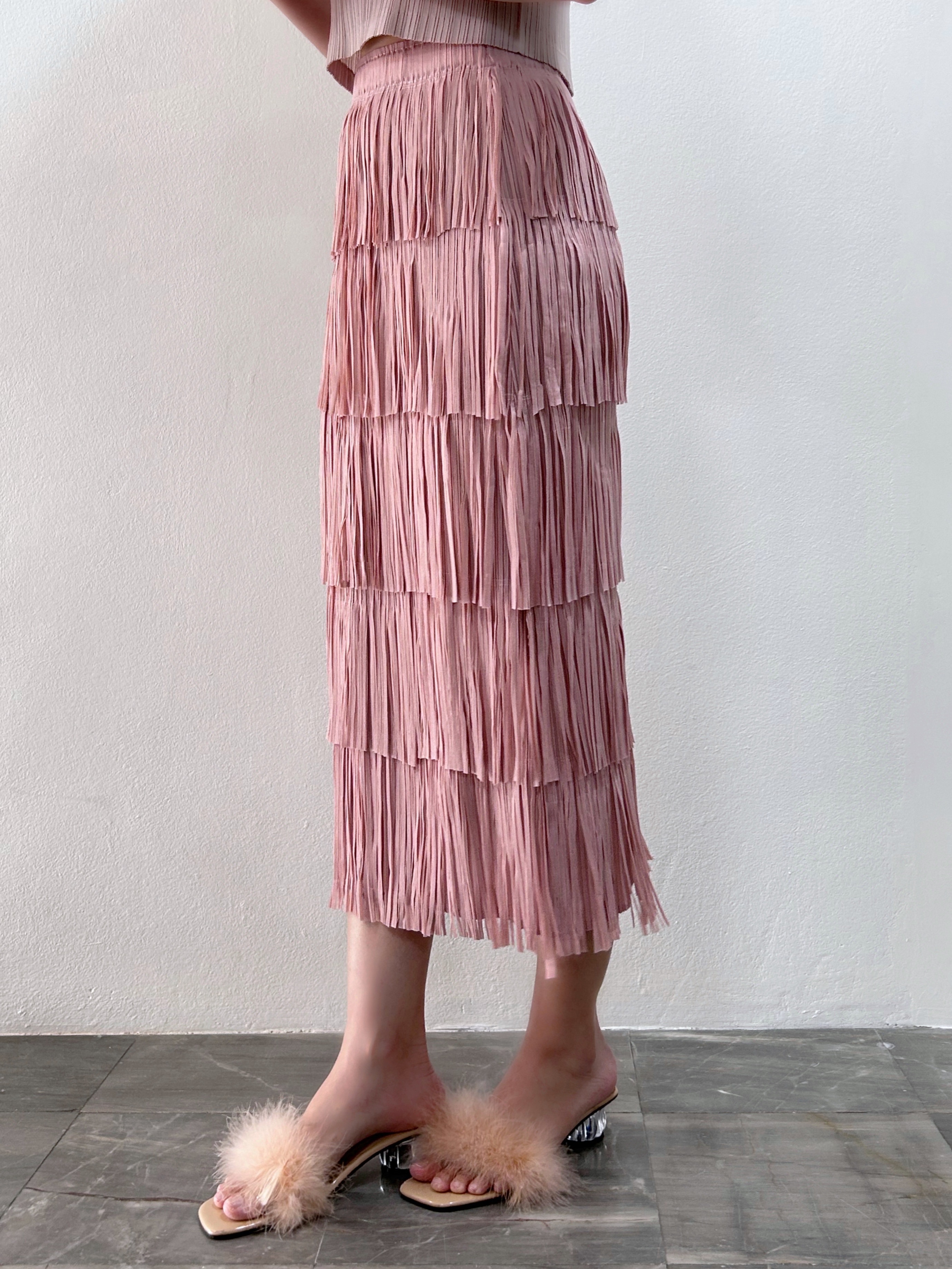 ปรับราคาลง20%!! ยาว 32นิ้ว! 2MUAY รุ่น GJO1053 กระโปรงพลีทคุณภาพ FRINGE LAYER PLEATED SKIRT 6 สี FREE SIZE