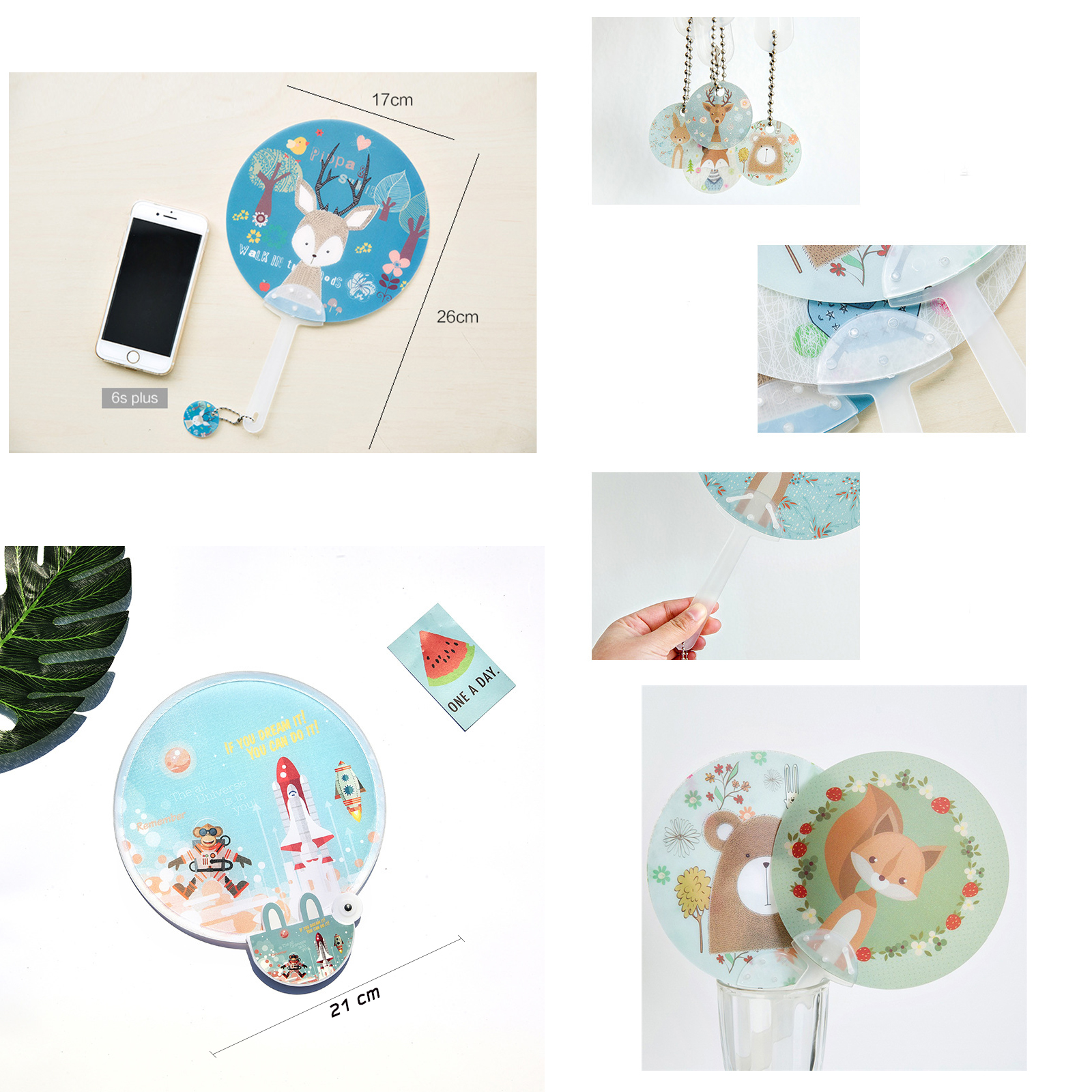 พัดพลาสติก ลายสัตว์ มีให้เลือก2แบบ หลายสี วัสดุทำมาจากพลาสติก PP น้ำหนักเบา ดีไซน์สวย