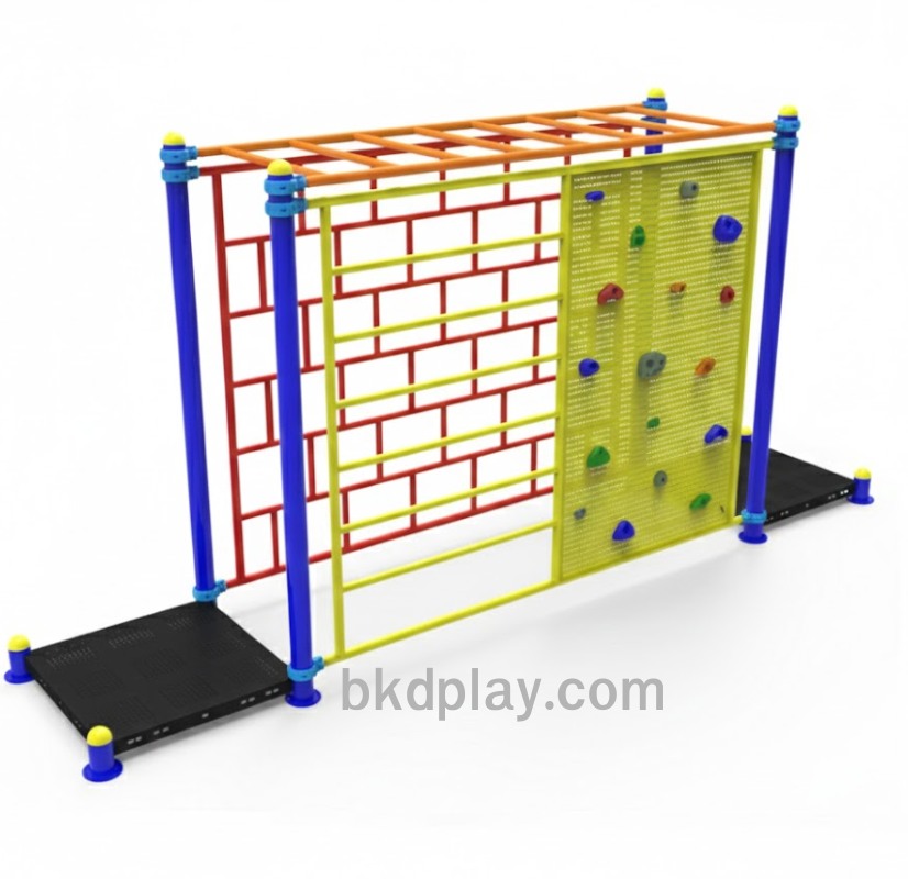 เครื่องเล่นสนามกลางแจ้ง เหล็กตั้งพื้น ชุดปีนป่ายหน้าผาจำลอง ปีนป่ายกำแพง, OutdoorPlayground, บาร์โหนอนุบาล-ประถม ขนาด 80x360x200 ซม.