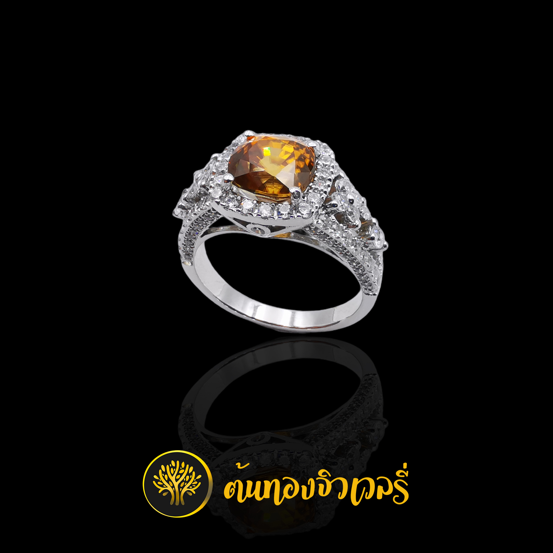 แหวนเงิน พลอยบุษราคัม เพชรจัดเต็ม สวยๆเน้นๆ บุษราคัม เด่นๆ ครับ