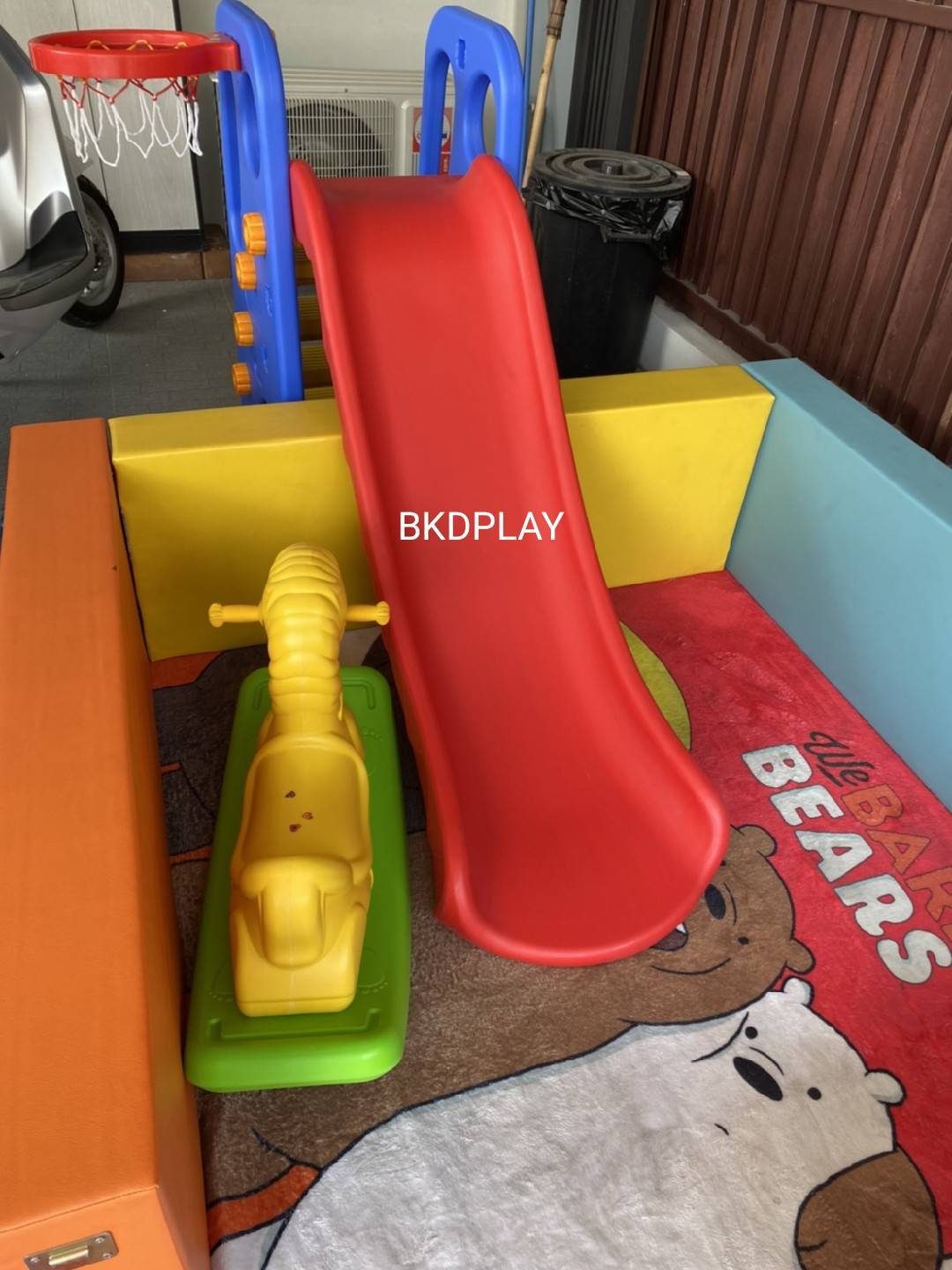 สไลเดอร์2in1 น้ำเงิน , แป้นบาส, กระดานลื่นเด็กอนุบาล ของเล่นเด็ก,เครื่องเล่นสนาม พร้อมส่ง