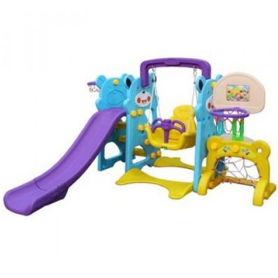 สไลด์เดอร์หมีน้อย 5 in 1 ชิงช้า ห่วงบาส โกลฟุตบอล ของเล่น, เครื่องเล่นสนามในร่ม พร้อมส่ง