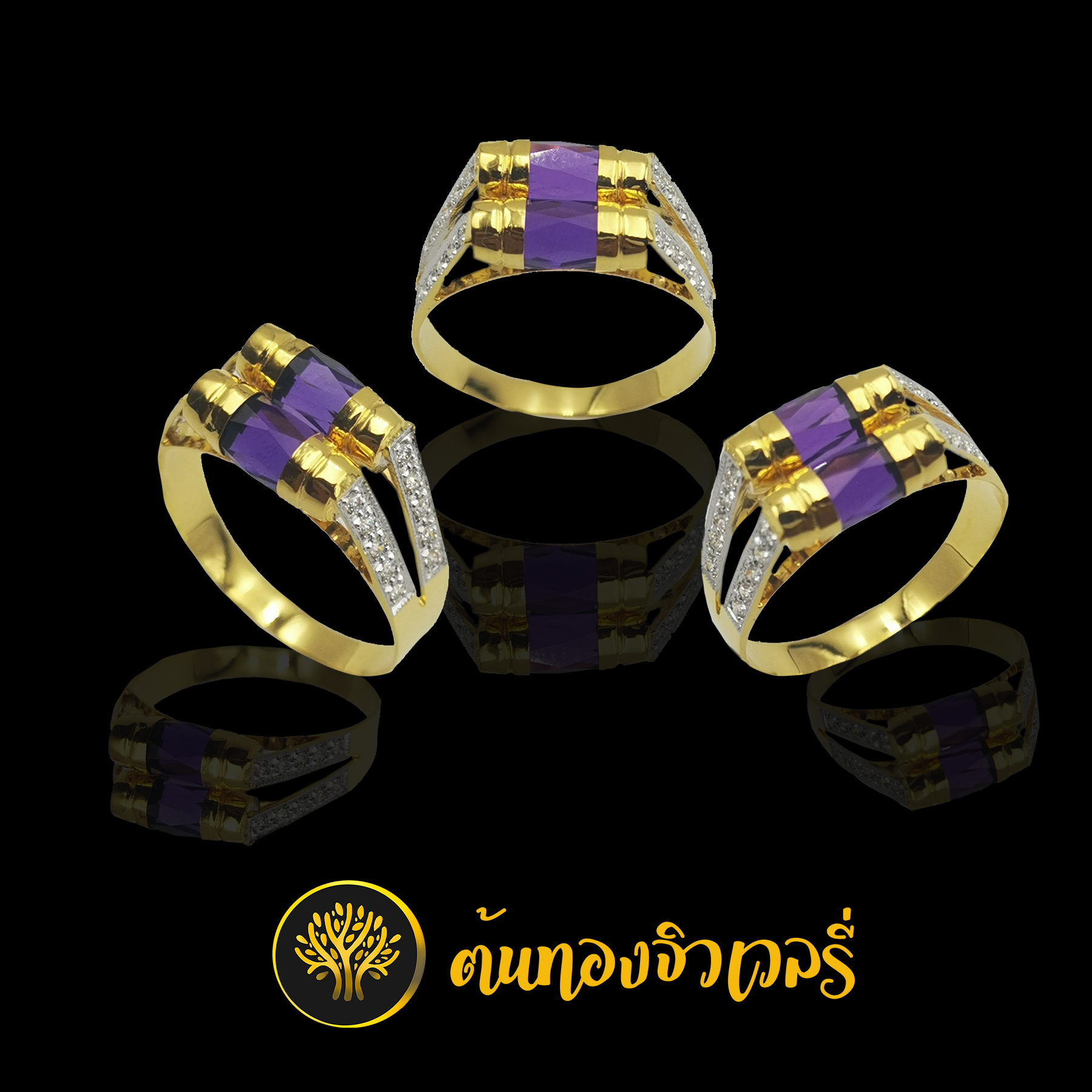 แหวนโกเมนม่วง ยาว9มิล ก้านแยกฝังเพชร สวยๆครับ