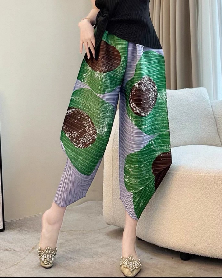 2MUAY รุ่น CX22305 กางเกงพลีทคุณภาพ PRINTED ANGLE PLEATED PANTS 6 สี FREE SIZE
