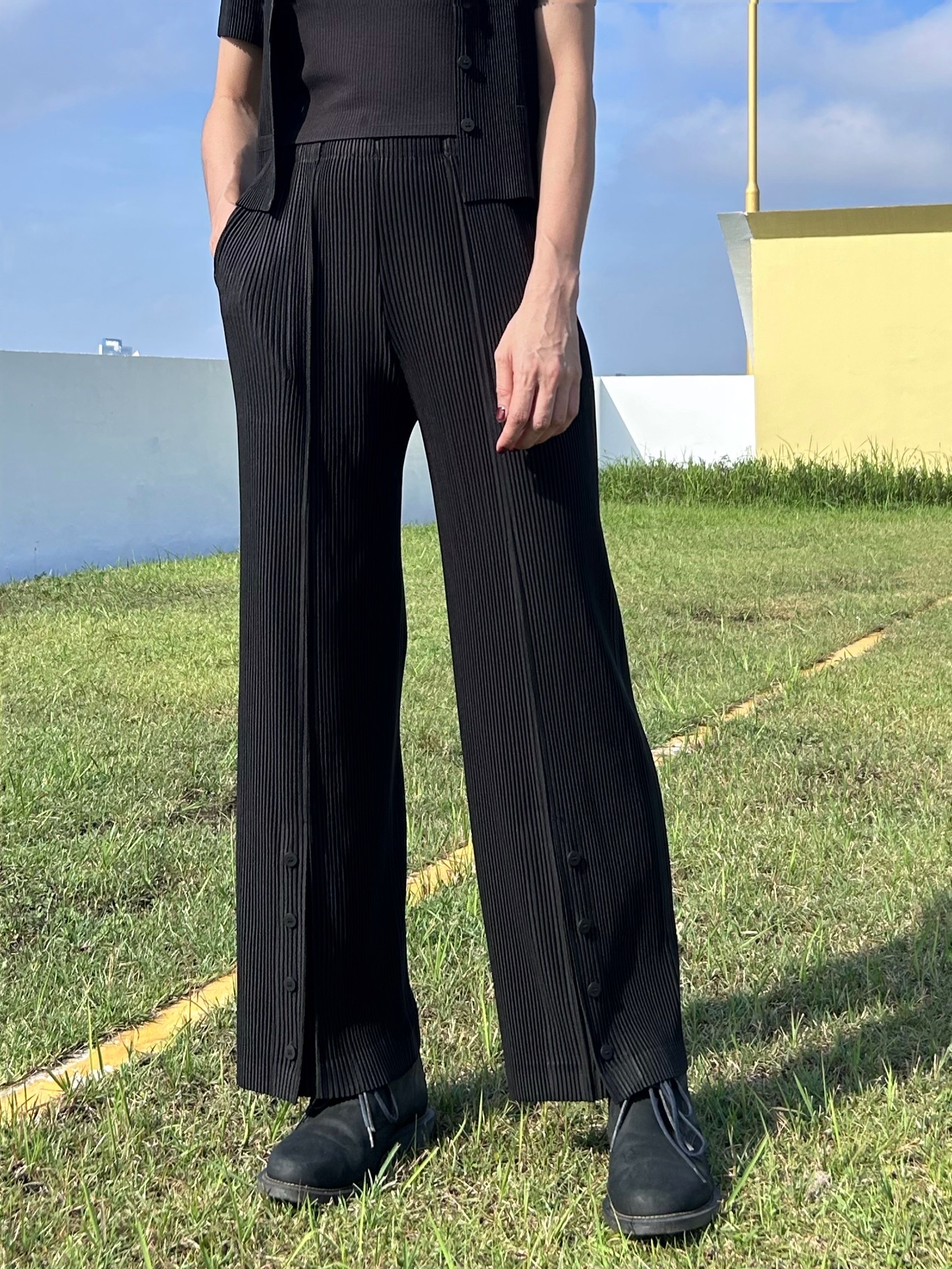 ยาว 38.5 นิ้ว 2MUAY รุ่น GJO1871 กางเกงพลีทคุณภาพ THICK STRAIGHT LEG SPIT FRONT PLEATED PANTS 10สี FREE SIZE