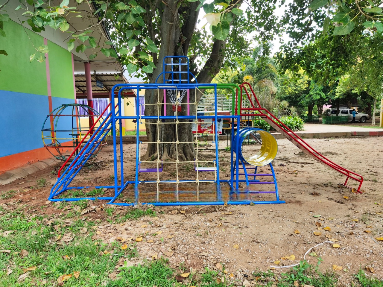 ชุดรวม H เครื่องเล่นสนามแบบเหล็ก ประกอบด้วยสไลเดอร์ชิงช้าปีนป่ายแป้นบาส (ถักเล็ก) , เครื่องเล่นสนามกลางแจ้ง , OutdoorPlayground,ผลิตเครื่องเล่นสนาม,เครื่องเล่นงบสพฐ.ประชารัฐ ราคาโรงงาน