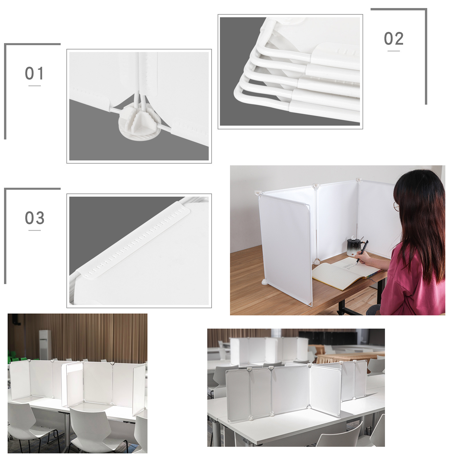 ฉากกั้นโต๊ะ (ตัวต่อแพ็ค4ชิ้นขายแยก) สีขาว/สีใส 7ขนาด 35x17/45x17/30x45/35x35/45x35/45x45cm