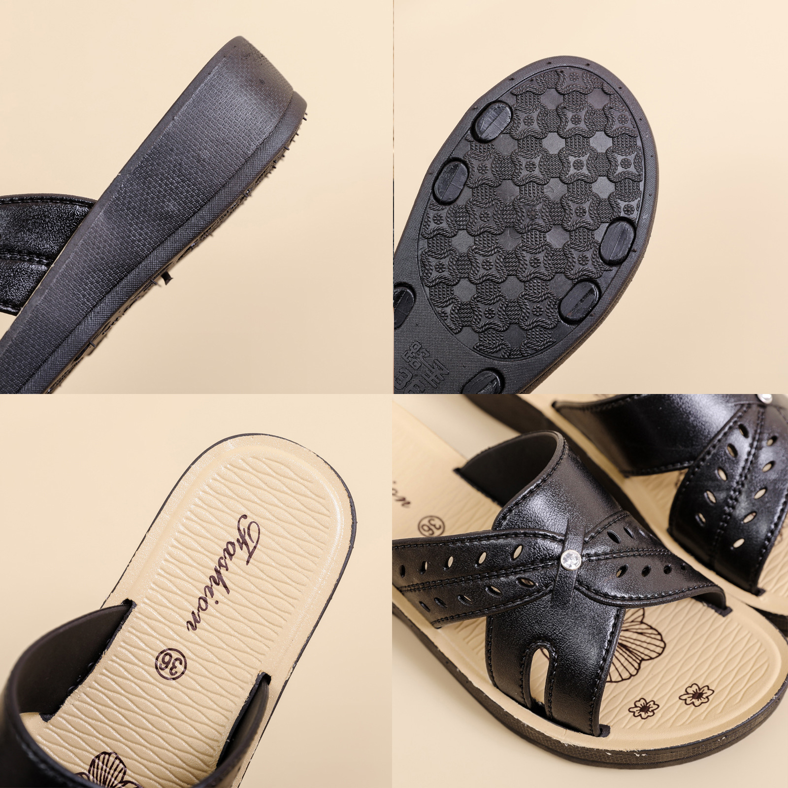 รองเท้าผู้หญิง รุ่น เพชรฉลุไขว้ ส้นหนา 3.5cm ยาง PVC พื้นนิ่ม ใส่สบายเท้า พื้นยางกันลื่น คุณภาพดี