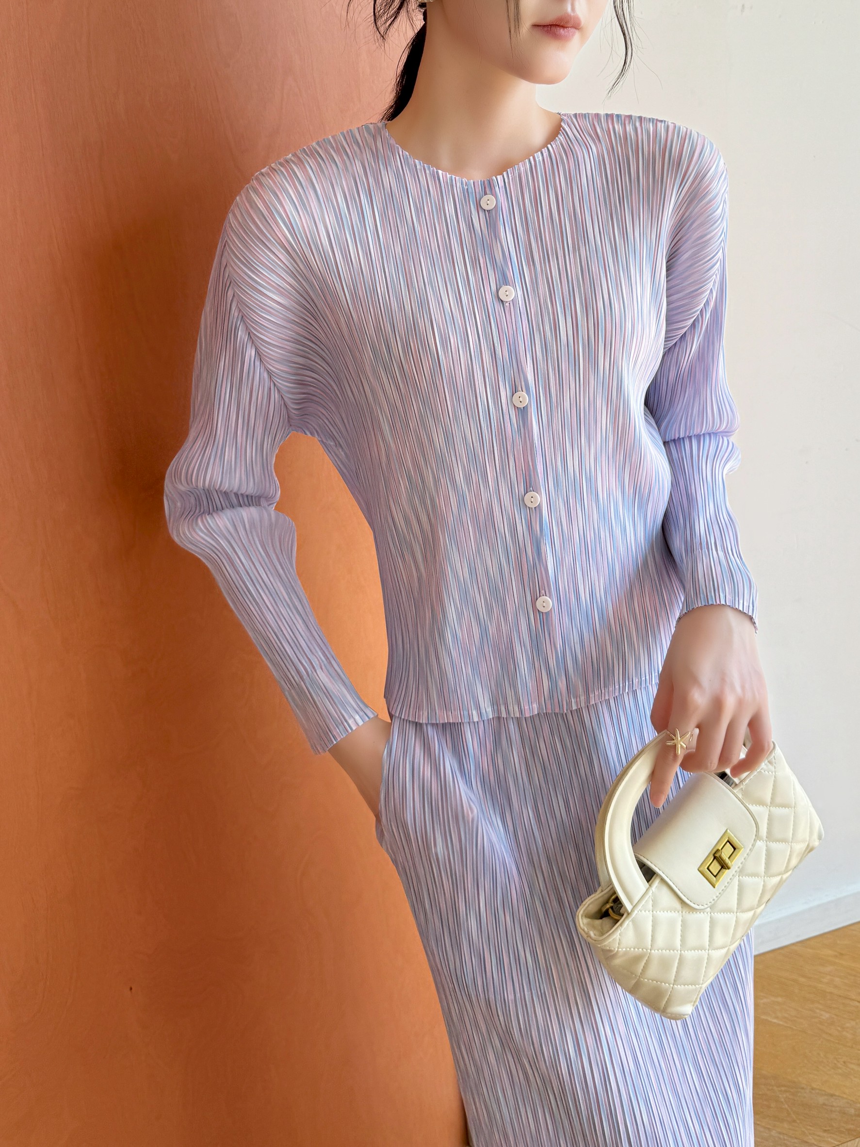2MUAY รุ่น GJO11518 เสื้ออัดพลีท BUTTON FRONT PRINTED PLEATED TOP / CARDIGAN 5 สี FREE SIZE