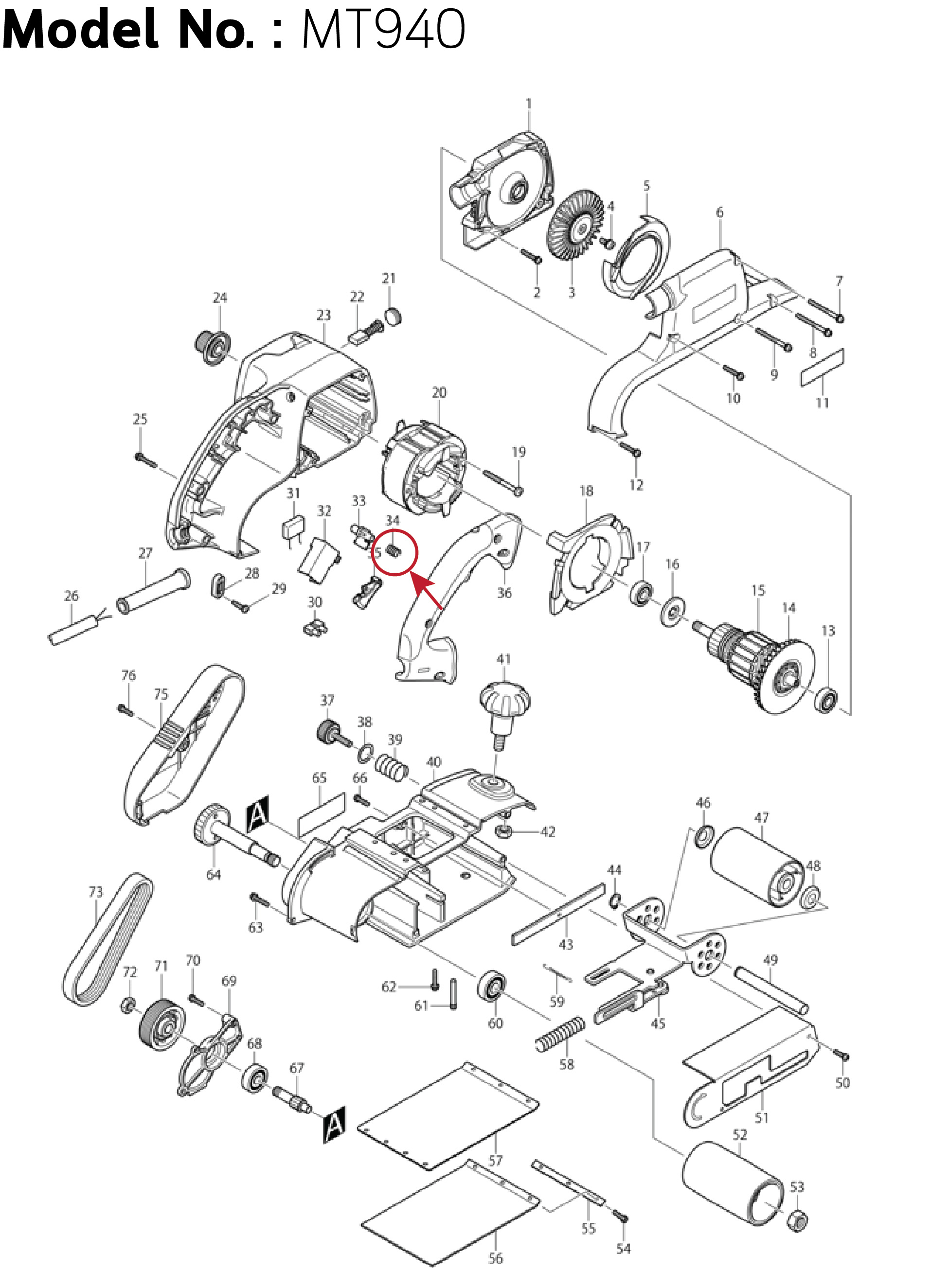 สปริงก้านกดสวิทซ์ (แท้) กบไฟฟ้า Maktec มาคเทค รุ่น MT940, MT941, MT110 - Makita รุ่น M1100, M1100KX1B (233423-9) มากีต้า (อะไหล่แท้100%) COMPRESSION SPRING9