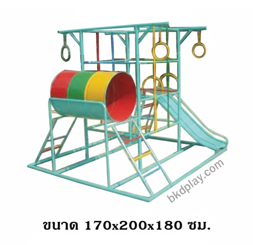 ชุดรวมA เครื่องเล่นสนามกลางแจ้ง เครื่องเล่นสนามเหล็ก ประกอบด้วยสไลเดอร์ชิงช้าปีนป่ายบาร์โหน อุโมงค์ลอด OutdoorPlayground,ผลิตเครื่องเล่นสนาม,สนามเด็กเล่น,เครื่องเล่นงบสพฐ.ประชารัฐ ราคาโรงงาน ขนาด 170x200x180 ซม.