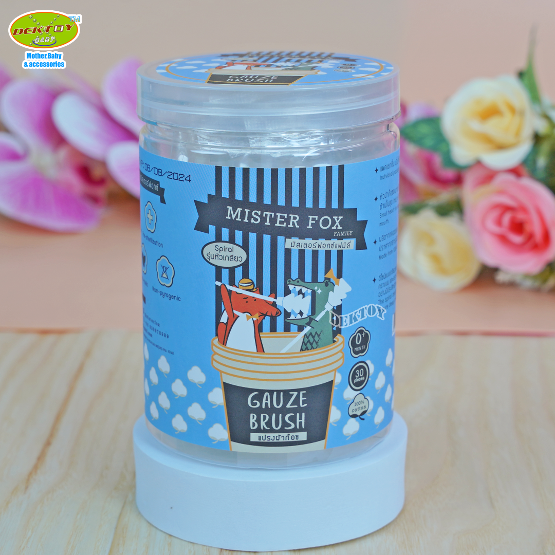 MISTER FOX (มิสเตอร์ฟอกซ์) Gauze Brush แปรงผ้าก๊อซ รุ่นหัวเกลียว (1กระปุก บรรจุ 30 ชิ้น)
