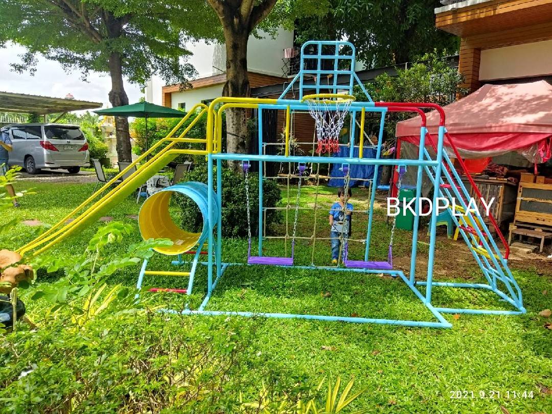 ชุดรวม E เชือกถักใหญ่ ประกอบด้วยสไลเดอร์ชิงช้าปีนป่ายแป้นบาสและถังลอดถ้ำ กระดานลื่นเหล็ก เครื่องเล่นสนามกลางแจ้ง เครื่องเล่นสนามเหล็ก OutdoorPlayground,ผลิตเครื่องเล่นสนาม,เครื่องเล่นในสนามเด็กเล่น,เครื่องเล่นงบสพฐ.,ประชารัฐ, ราคาโรงงาน