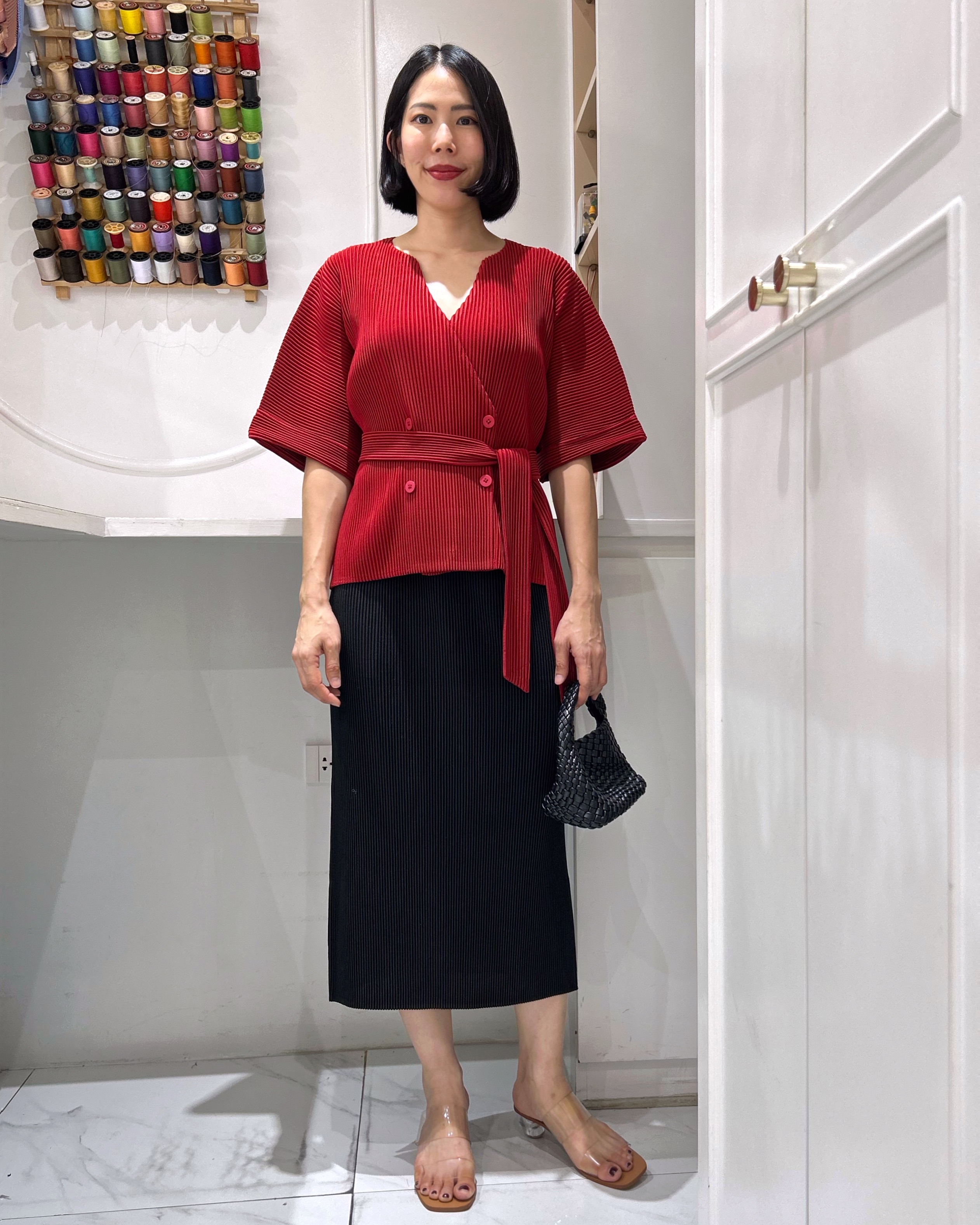 2MUAY รุ่น GJO11474 เสื้อคลุมอัดพลีท THICK WRAP BUTTON PLEATED CARDIGAN 8 สี FREE SIZE