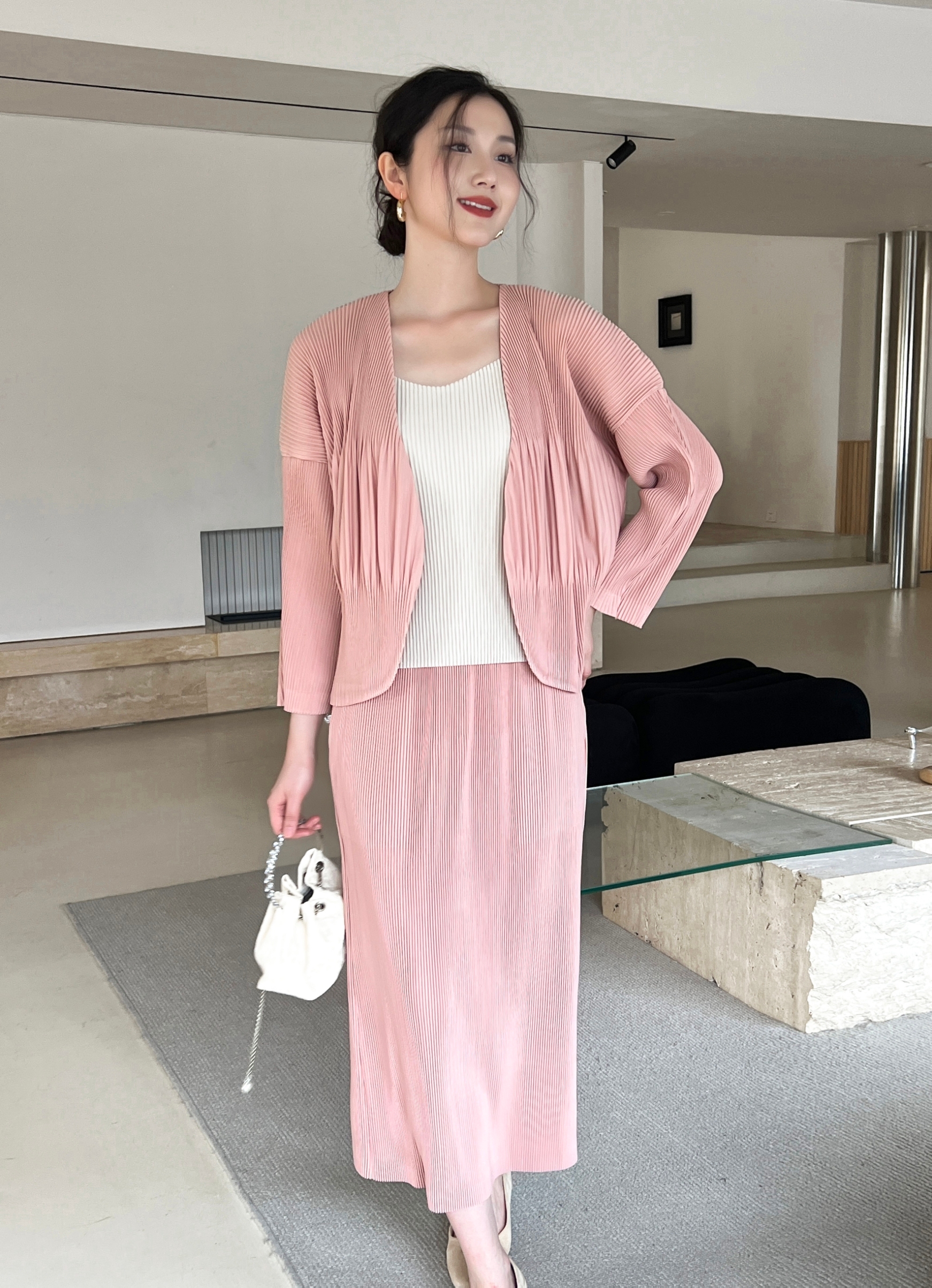 เซ็ต 2ชิ้น! 2MUAY รุ่น GJO5160 / GJO1328 เซ็ตพลีท THICK OPEN FRONT CARDIGAN WITH SKIRT PLEATED SET 12 สี FREE SIZE