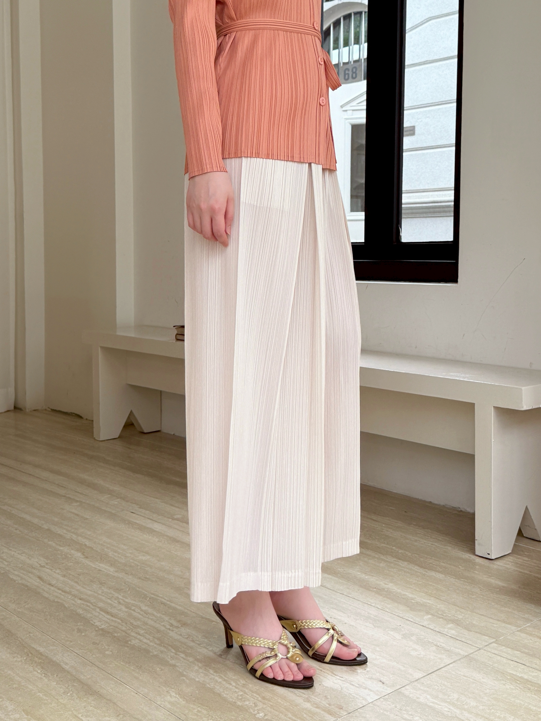ยาว36นิ้ว! 2MUAY รุ่น GJO10237 กางเกงพลีทคุณภาพ FLOWY WIDE LEG PLEATED PANT 9 สี FREE SIZE