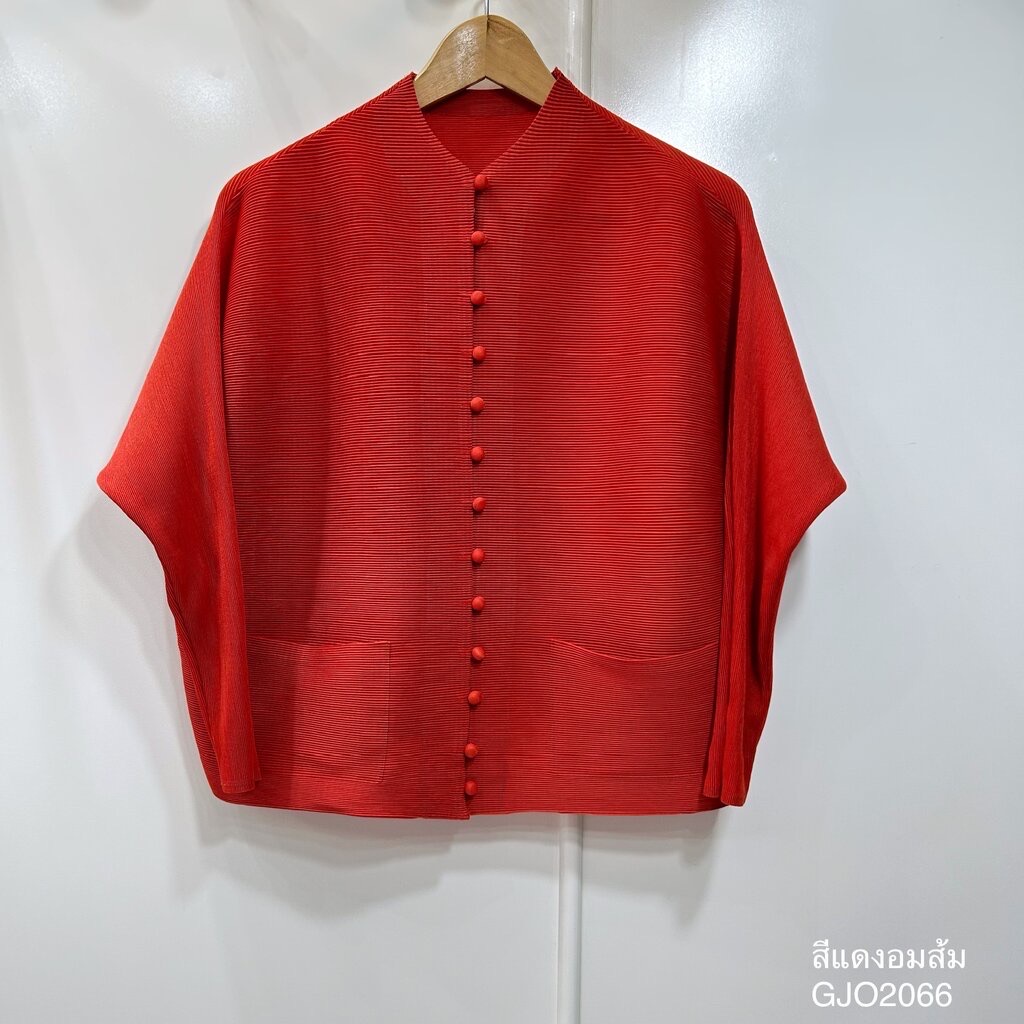2MUAY BASIC รุ่น GJO2066 เสื้ออัดพลีทงานคุณภาพ BUTTON FRONT PLEATED TOP 17สี FREE SIZE